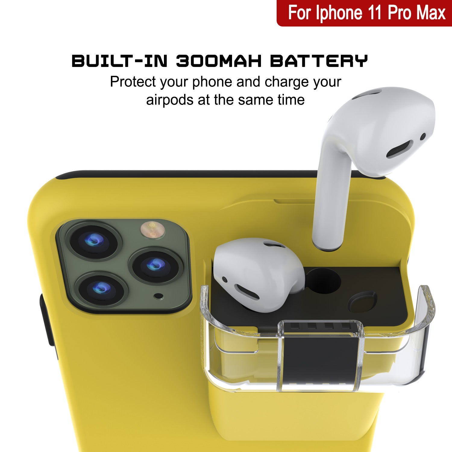 Punkcase iPhone 11 Pro Max Airpod Charging Case Holder | Slim & Durable 2 in 1 [Yellow]