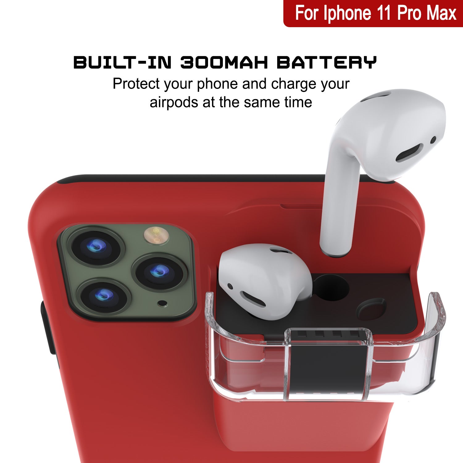Punkcase iPhone 11 Pro Max Airpod Charging Case Holder | Slim & Durable 2 in 1 [Red]