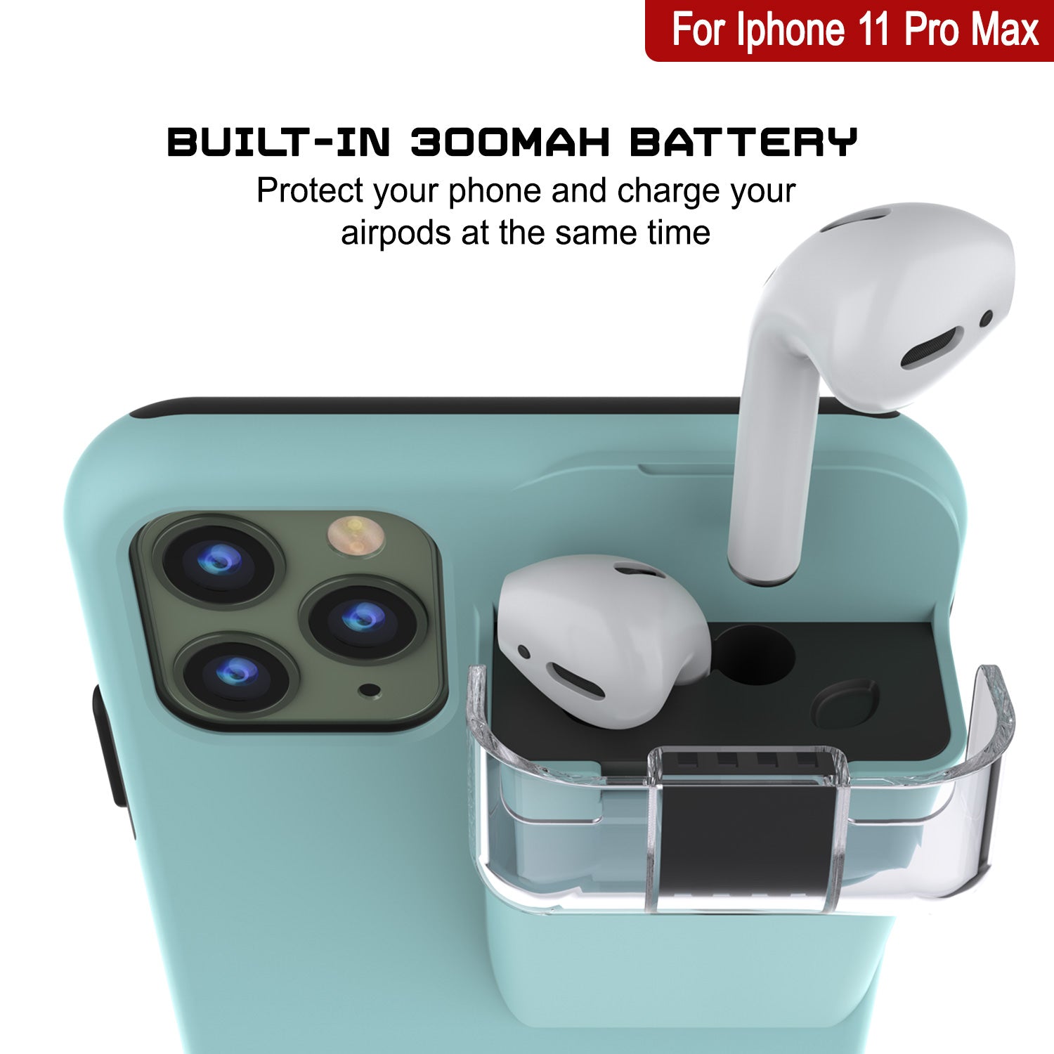 Punkcase iPhone 11 Pro Max Airpod Charging Case Holder | Slim & Durable 2 in 1 [Teal]