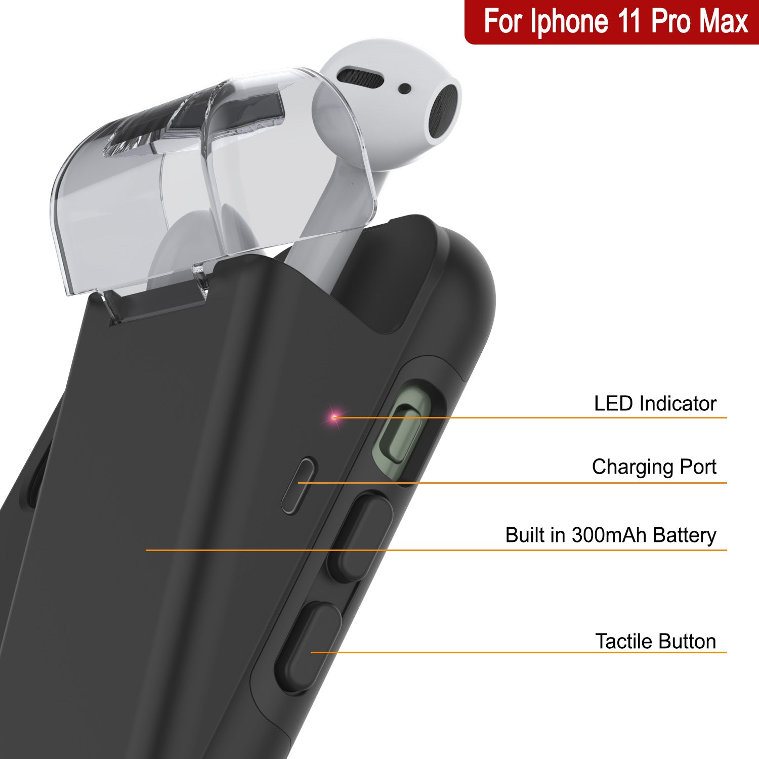 Punkcase iPhone 11 Pro Max Airpod Charging Case Holder | Slim & Durable 2 in 1 [Black]