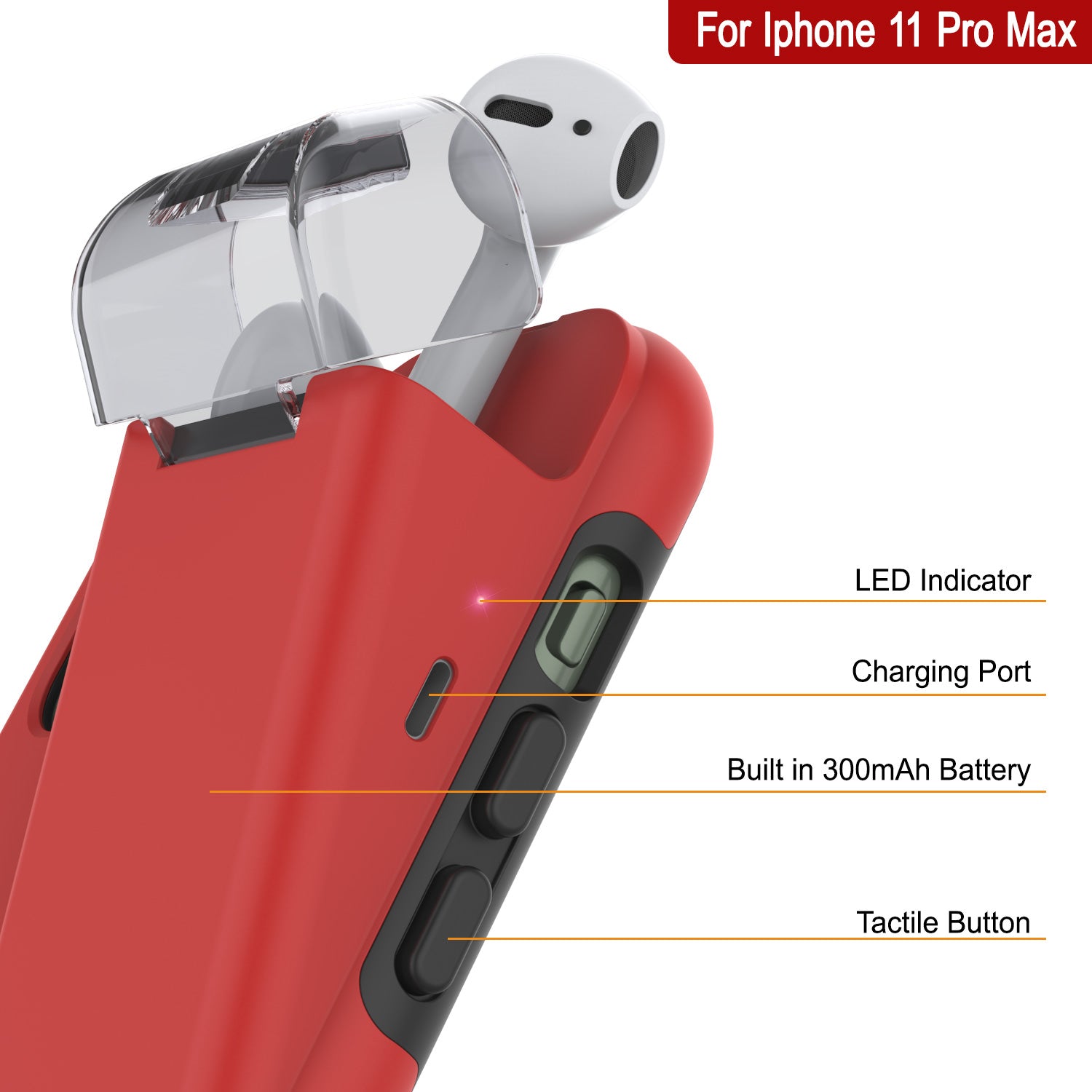 Punkcase iPhone 11 Pro Max Airpod Charging Case Holder | Slim & Durable 2 in 1 [Red]