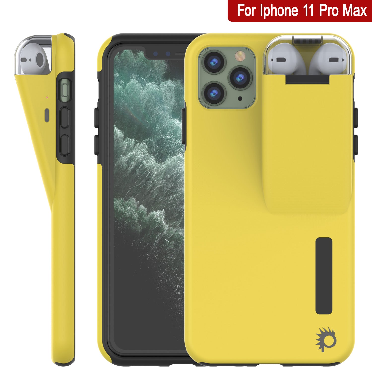Punkcase iPhone 11 Pro Max Airpod Charging Case Holder | Slim & Durable 2 in 1 [Yellow]