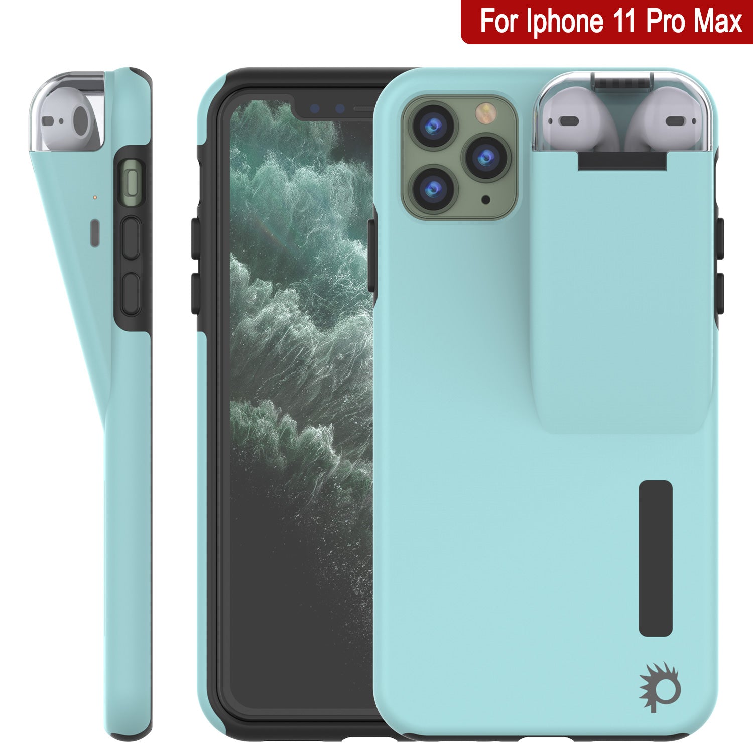 Punkcase iPhone 11 Pro Max Airpod Charging Case Holder | Slim & Durable 2 in 1 [Teal]