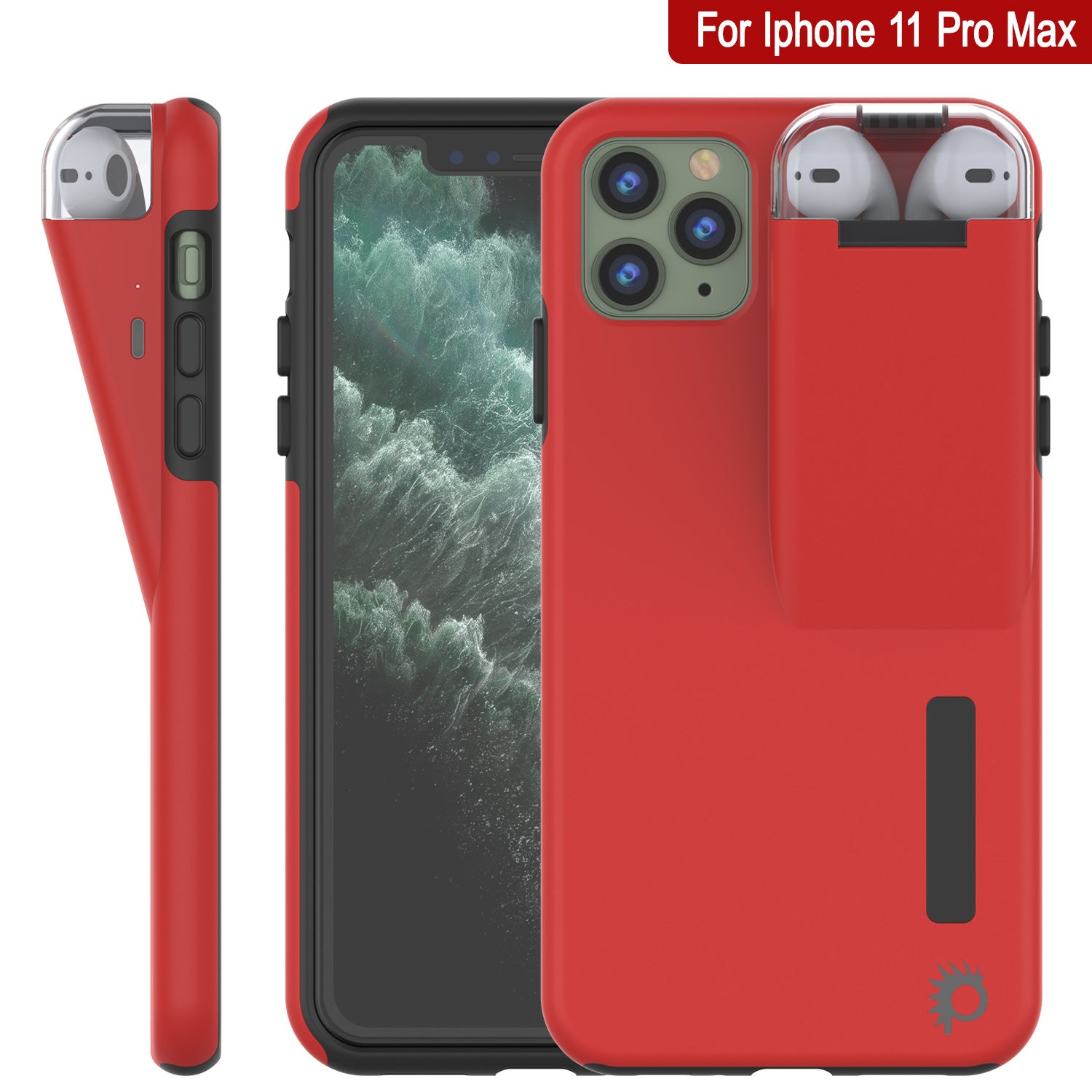 Punkcase iPhone 11 Pro Max Airpod Charging Case Holder | Slim & Durable 2 in 1 [Red]