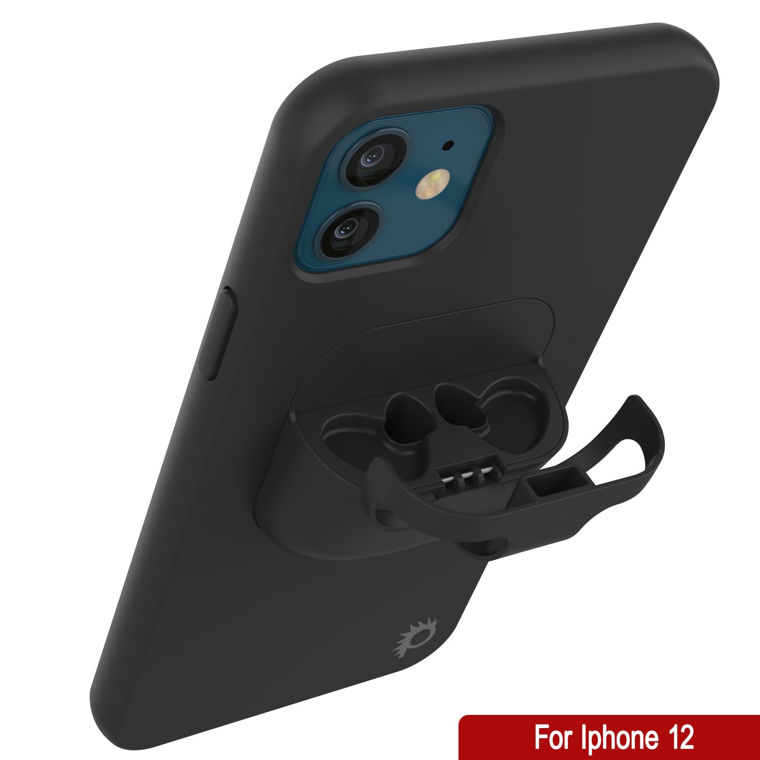 Punkcase iPhone 12 Airpods Case Holder (CenterPods Series) | Slim & Durable 2 in 1 Cover Designed for iPhone 12 (6.1") | Protects Your Phone & Stores Your AirPods Gen. 1 & 2 [Black]