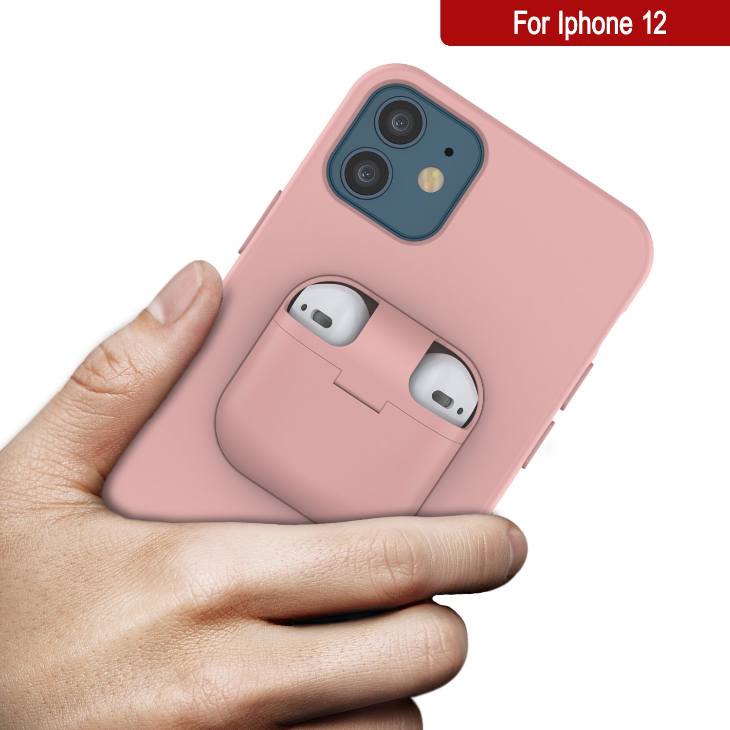 Punkcase iPhone 12 Airpods Case Holder (CenterPods Series) | Slim & Durable 2 in 1 Cover Designed for iPhone 12 (6.1") | Protects Your Phone & Stores Your AirPods Gen. 1 & 2 [Pink]