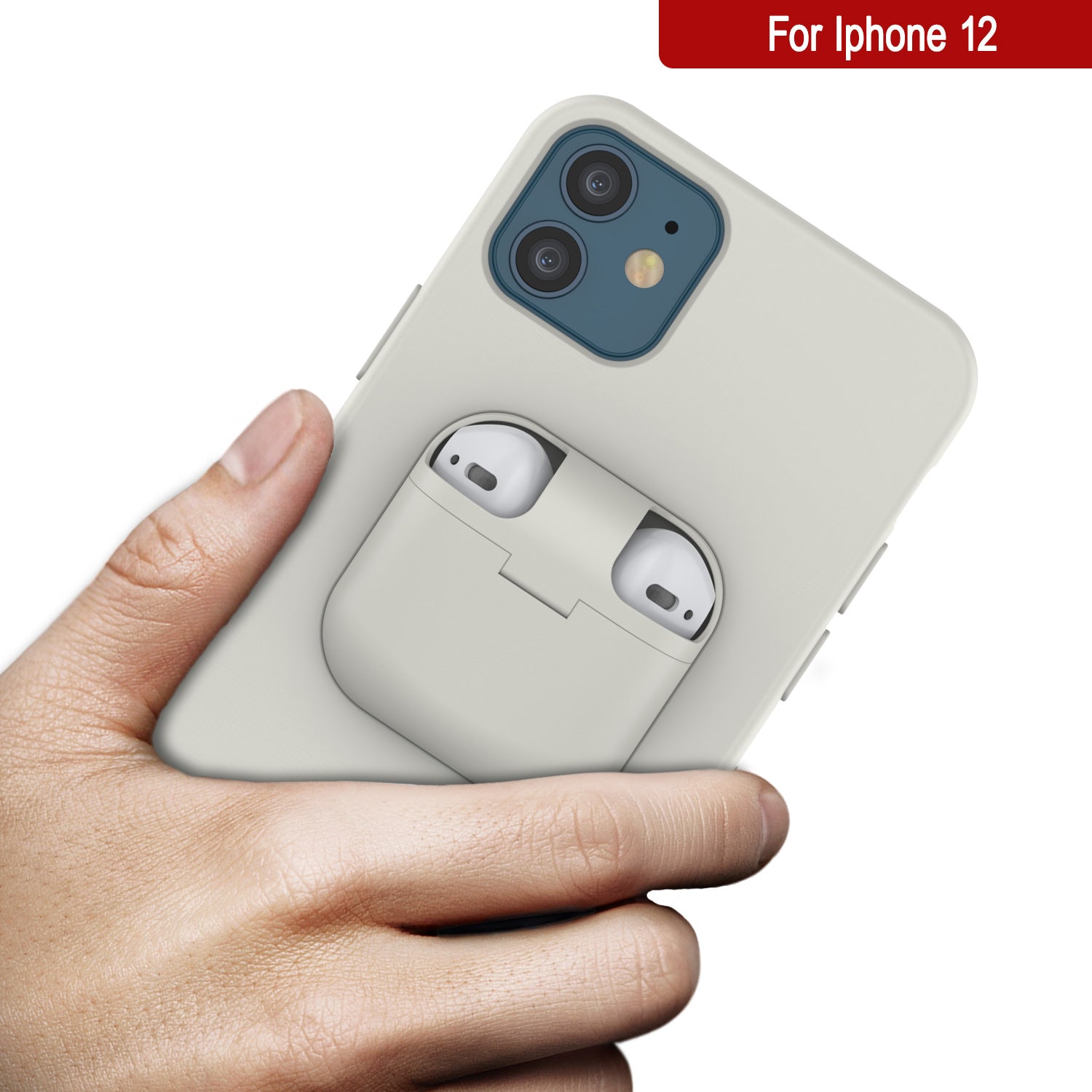 Punkcase iPhone 12 Airpods Case Holder (CenterPods Series) | Slim & Durable 2 in 1 Cover Designed for iPhone 12 (6.1") | Protects Your Phone & Stores Your AirPods Gen. 1 & 2 [White]