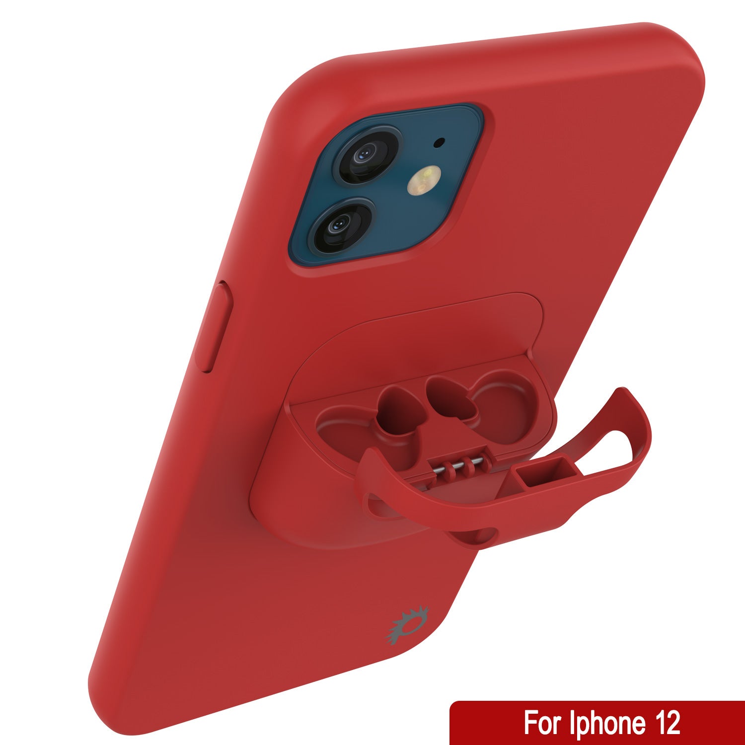 Punkcase iPhone 12 Airpods Case Holder (CenterPods Series) | Slim & Durable 2 in 1 Cover Designed for iPhone 12 (6.1") | Protects Your Phone & Stores Your AirPods Gen. 1 & 2 [Red]