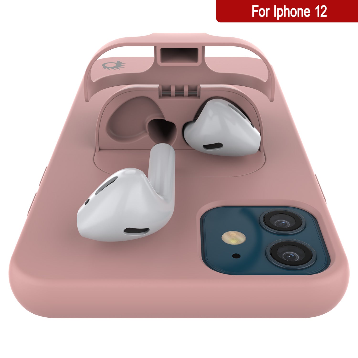 Punkcase iPhone 12 Airpods Case Holder (CenterPods Series) | Slim & Durable 2 in 1 Cover Designed for iPhone 12 (6.1") | Protects Your Phone & Stores Your AirPods Gen. 1 & 2 [Pink]
