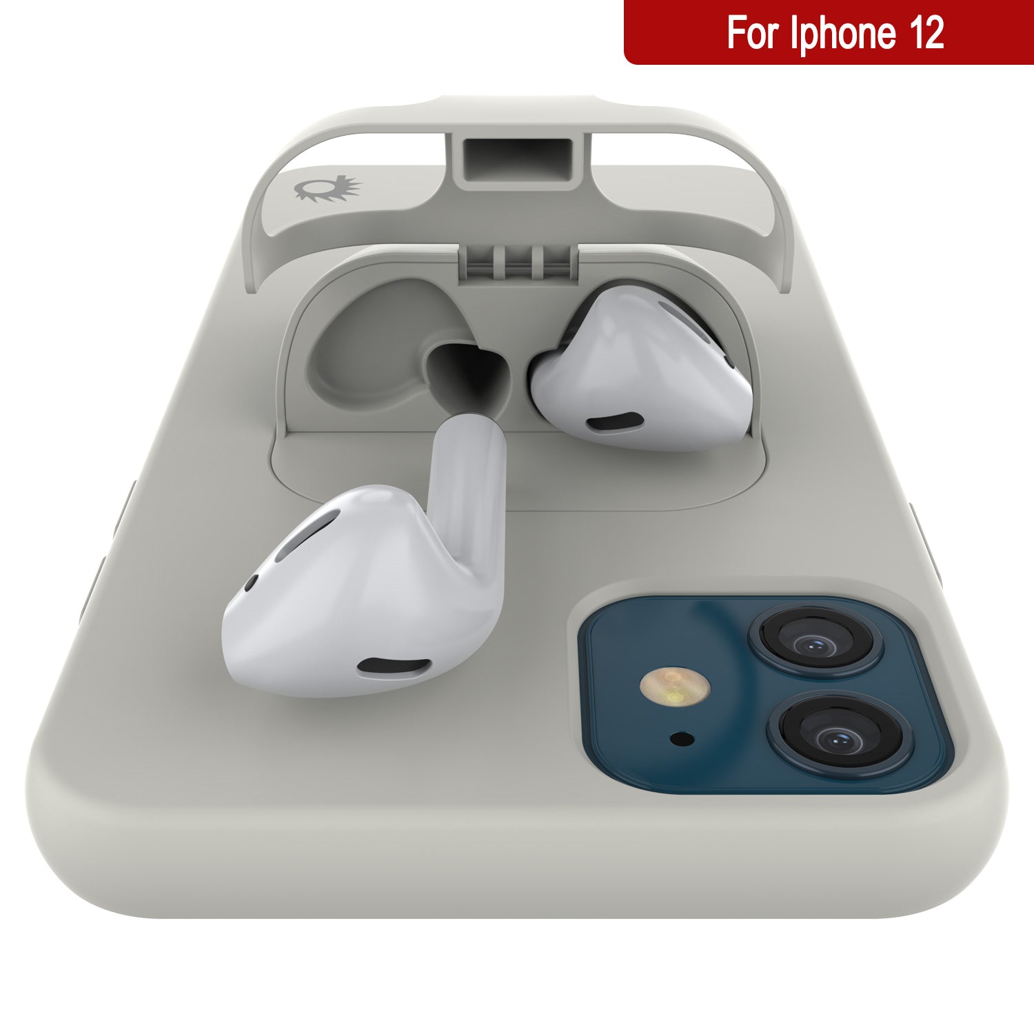 Punkcase iPhone 12 Airpods Case Holder (CenterPods Series) | Slim & Durable 2 in 1 Cover Designed for iPhone 12 (6.1") | Protects Your Phone & Stores Your AirPods Gen. 1 & 2 [White]