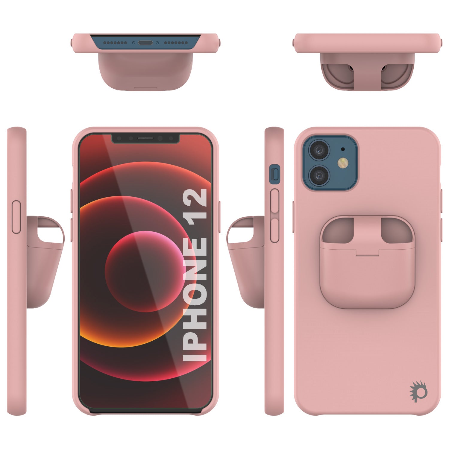 Punkcase iPhone 12 Airpods Case Holder (CenterPods Series) | Slim & Durable 2 in 1 Cover Designed for iPhone 12 (6.1") | Protects Your Phone & Stores Your AirPods Gen. 1 & 2 [Pink]