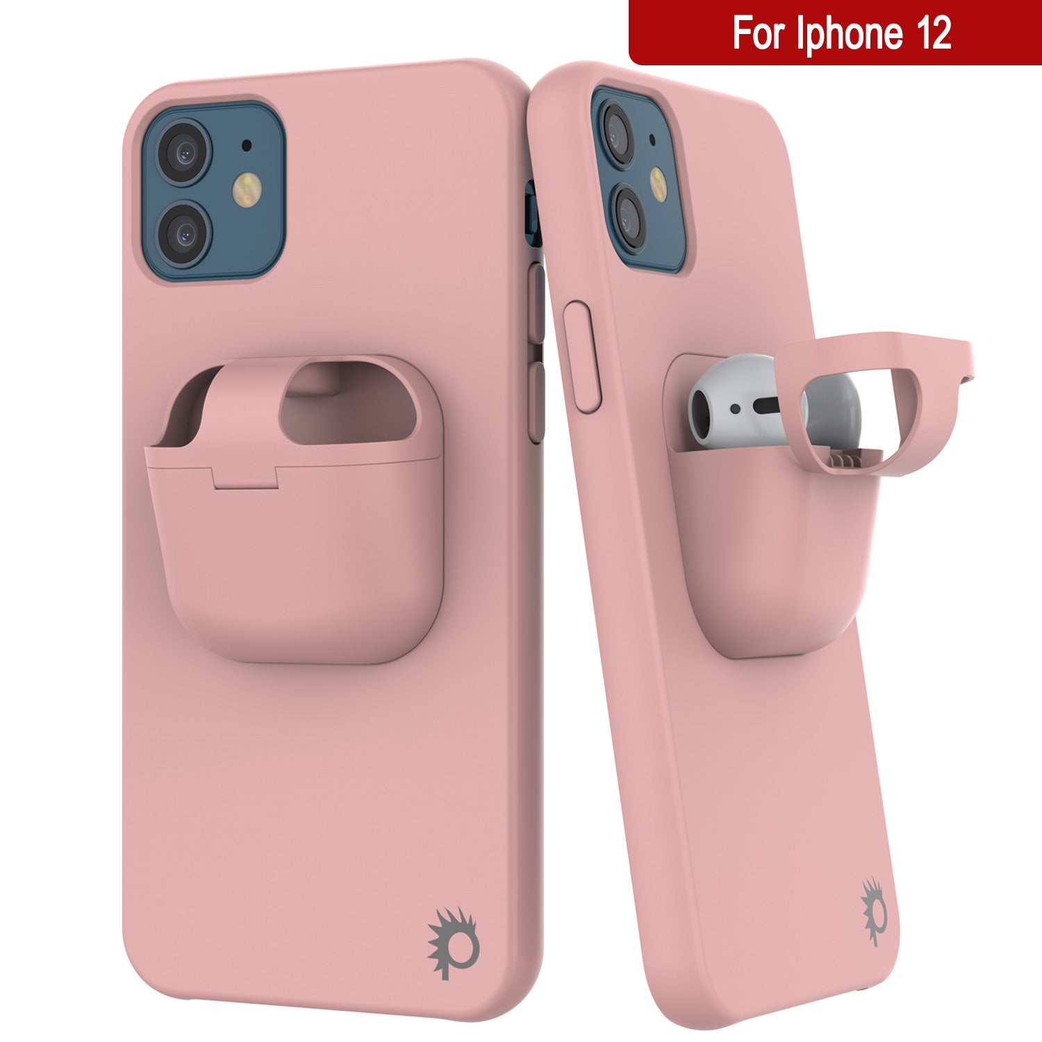 Punkcase iPhone 12 Airpods Case Holder (CenterPods Series) | Slim & Durable 2 in 1 Cover Designed for iPhone 12 (6.1") | Protects Your Phone & Stores Your AirPods Gen. 1 & 2 [Pink]