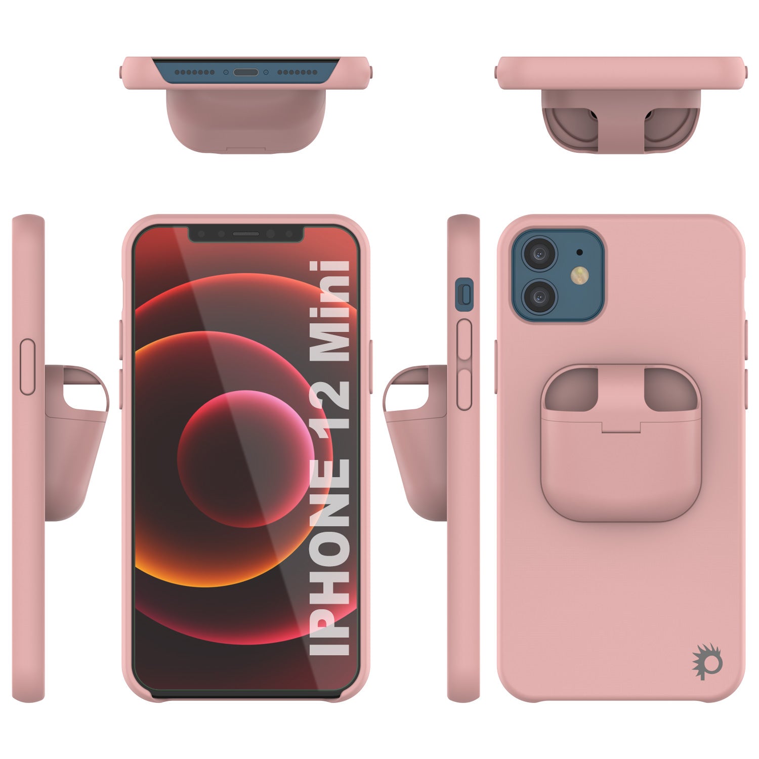 Punkcase iPhone 12 Mini Airpods Case Holder (CenterPods Series) | Slim & Durable 2 in 1 Cover Designed for iPhone 12 Mini (6.1") | Protects Your Phone & Stores Your AirPods Gen. 1 & 2 [Pink]