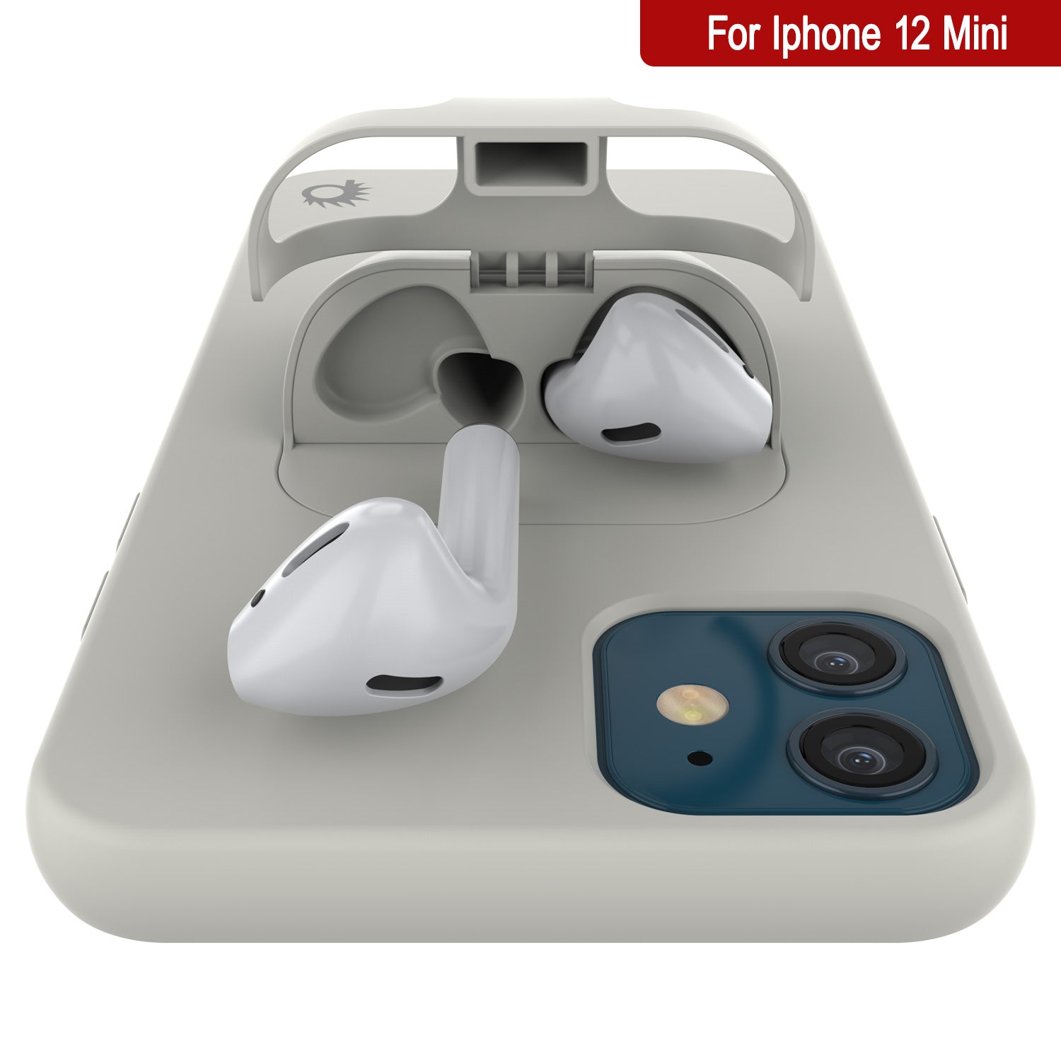 Punkcase iPhone 12 Mini Airpods Case Holder (CenterPods Series) | Slim & Durable 2 in 1 Cover Designed for iPhone 12 Mini (6.1") | Protects Your Phone & Stores Your AirPods Gen. 1 & 2 [White]