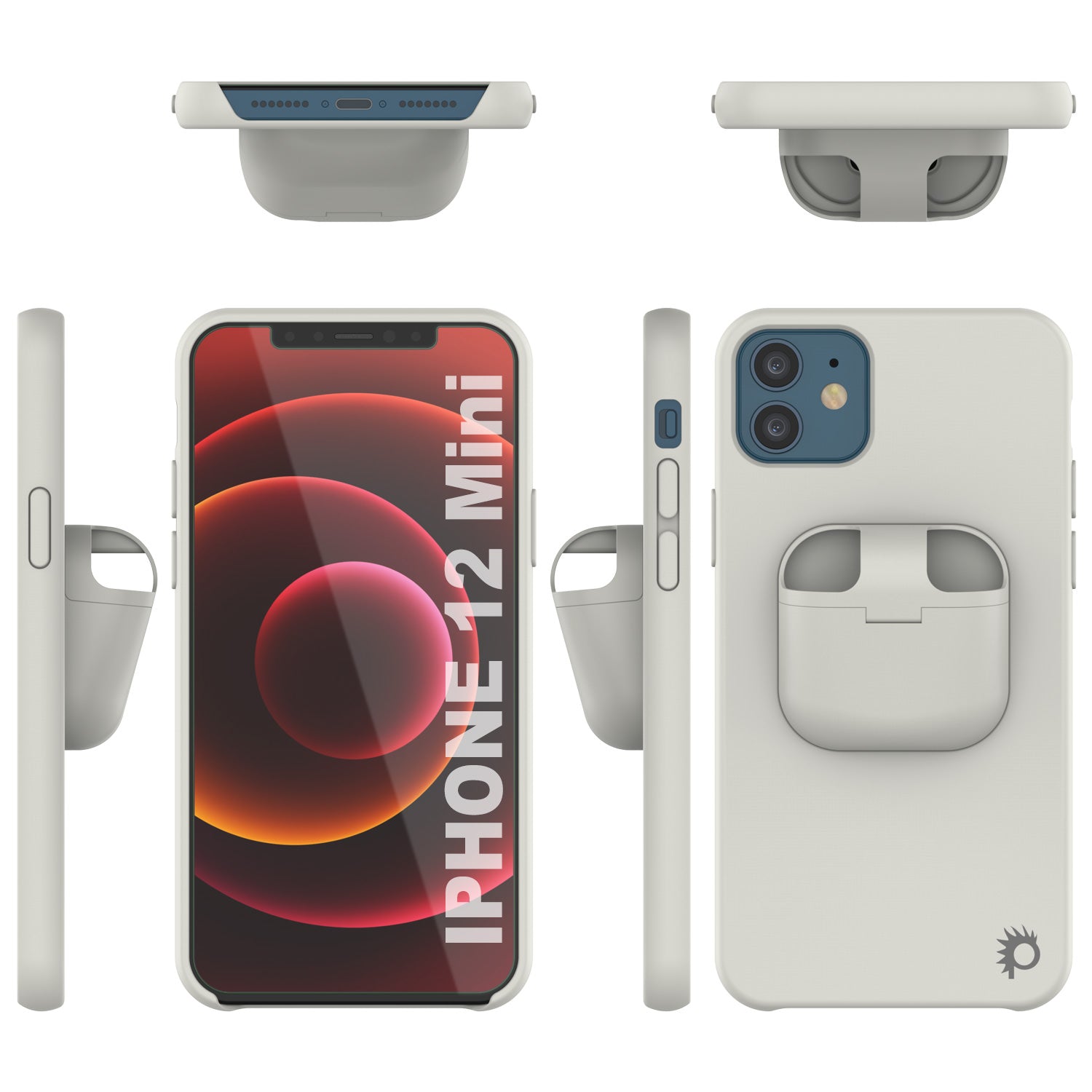 Punkcase iPhone 12 Mini Airpods Case Holder (CenterPods Series) | Slim & Durable 2 in 1 Cover Designed for iPhone 12 Mini (6.1") | Protects Your Phone & Stores Your AirPods Gen. 1 & 2 [White]