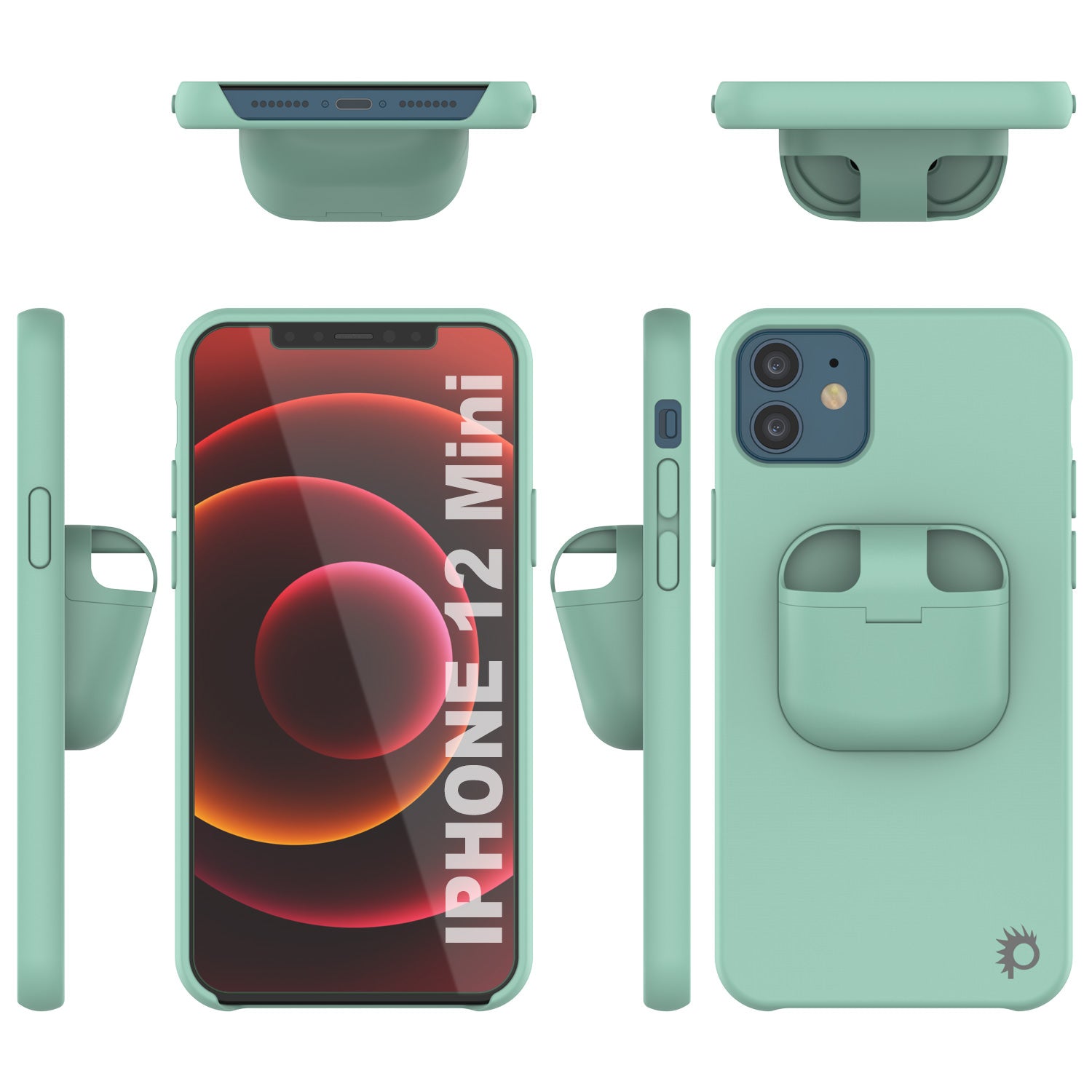 Punkcase iPhone 12 Mini Airpods Case Holder (CenterPods Series) | Slim & Durable 2 in 1 Cover Designed for iPhone 12 Mini (6.1") | Protects Your Phone & Stores Your AirPods Gen. 1 & 2 [Teal]