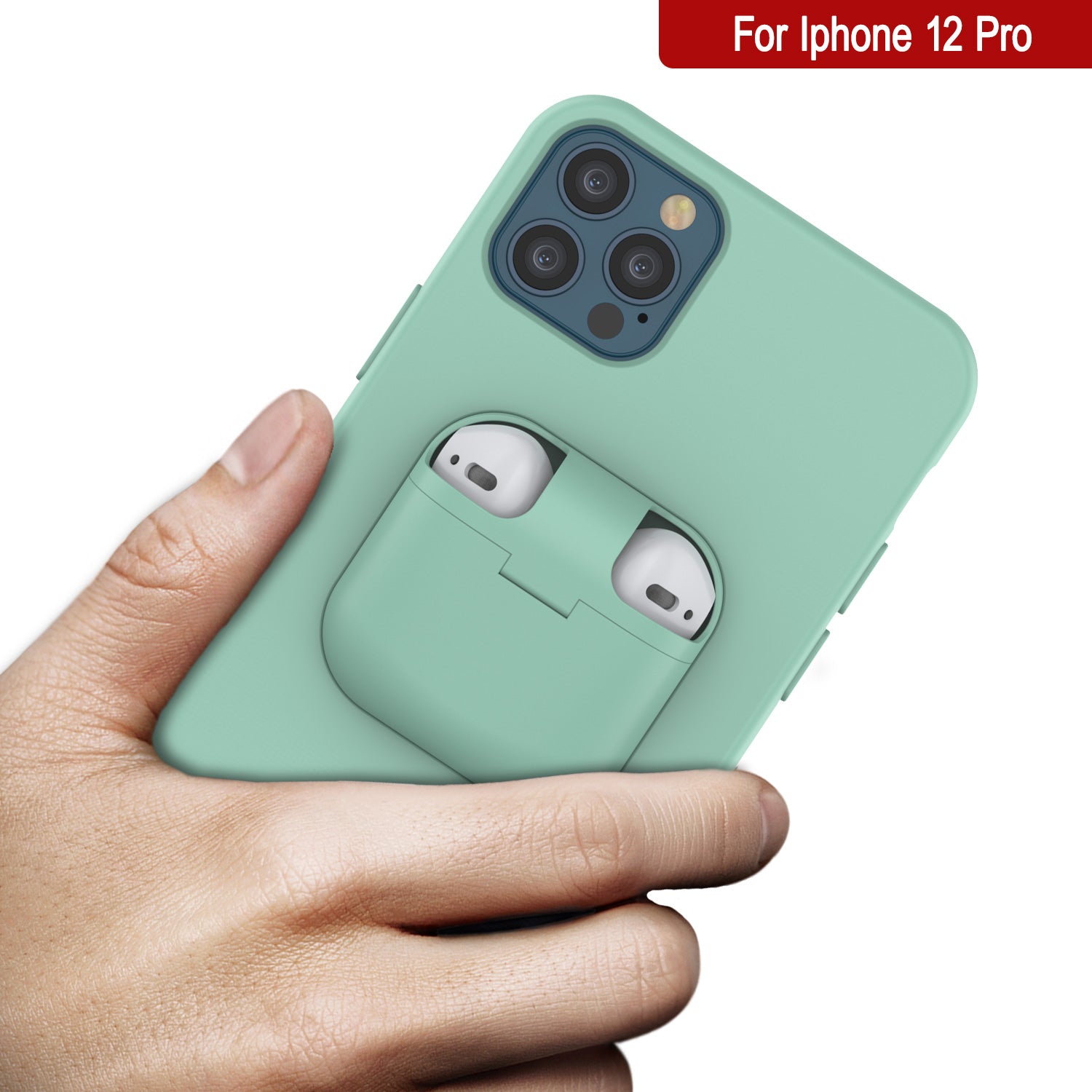 Punkcase iPhone 12 Pro Airpods Case Holder (CenterPods Series) | Slim & Durable 2 in 1 Cover Designed for iPhone 12 Pro (6.1") | Protects Your Phone & Stores Your AirPods Gen. 1 & 2 [Teal]