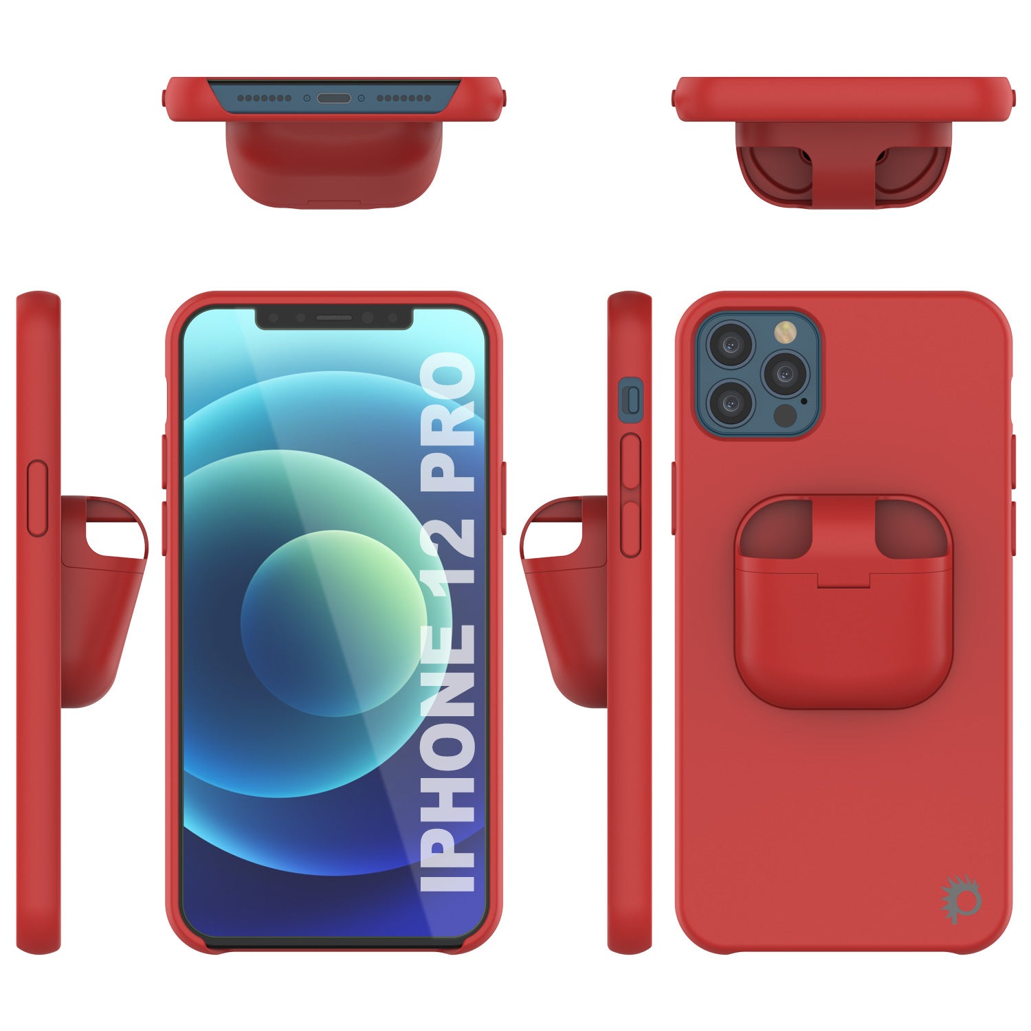 Punkcase iPhone 12 Pro Airpods Case Holder (CenterPods Series) | Slim & Durable 2 in 1 Cover Designed for iPhone 12 Pro (6.1") | Protects Your Phone & Stores Your AirPods Gen. 1 & 2 [Red]