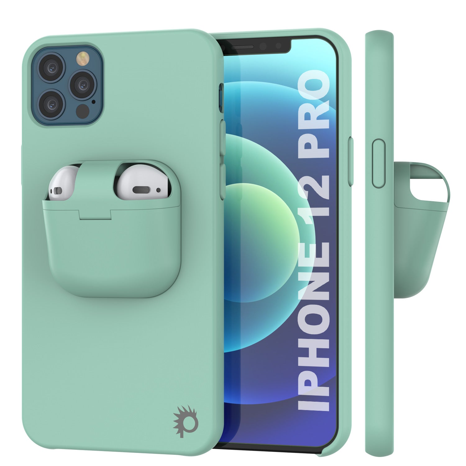 Punkcase iPhone 12 Pro Airpods Case Holder (CenterPods Series) | Slim & Durable 2 in 1 Cover Designed for iPhone 12 Pro (6.1") | Protects Your Phone & Stores Your AirPods Gen. 1 & 2 [Teal]