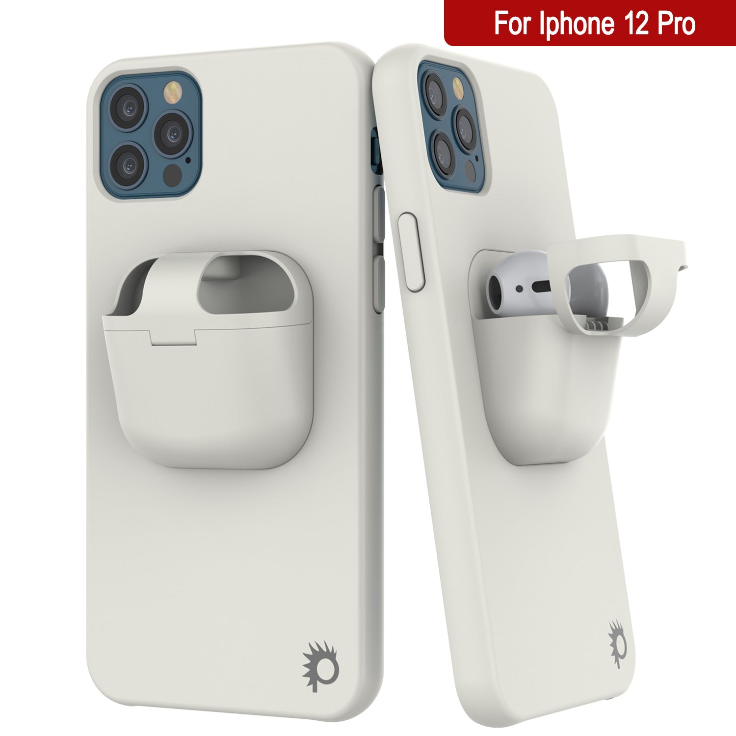 Punkcase iPhone 12 Pro Airpods Case Holder (CenterPods Series) | Slim & Durable 2 in 1 Cover Designed for iPhone 12 Pro (6.1") | Protects Your Phone & Stores Your AirPods Gen. 1 & 2 [White]