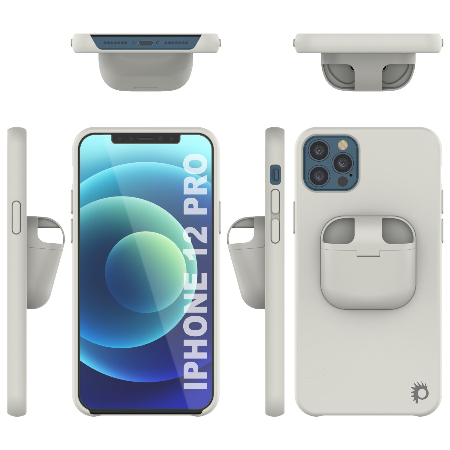 Punkcase iPhone 12 Pro Airpods Case Holder (CenterPods Series) | Slim & Durable 2 in 1 Cover Designed for iPhone 12 Pro (6.1") | Protects Your Phone & Stores Your AirPods Gen. 1 & 2 [White]