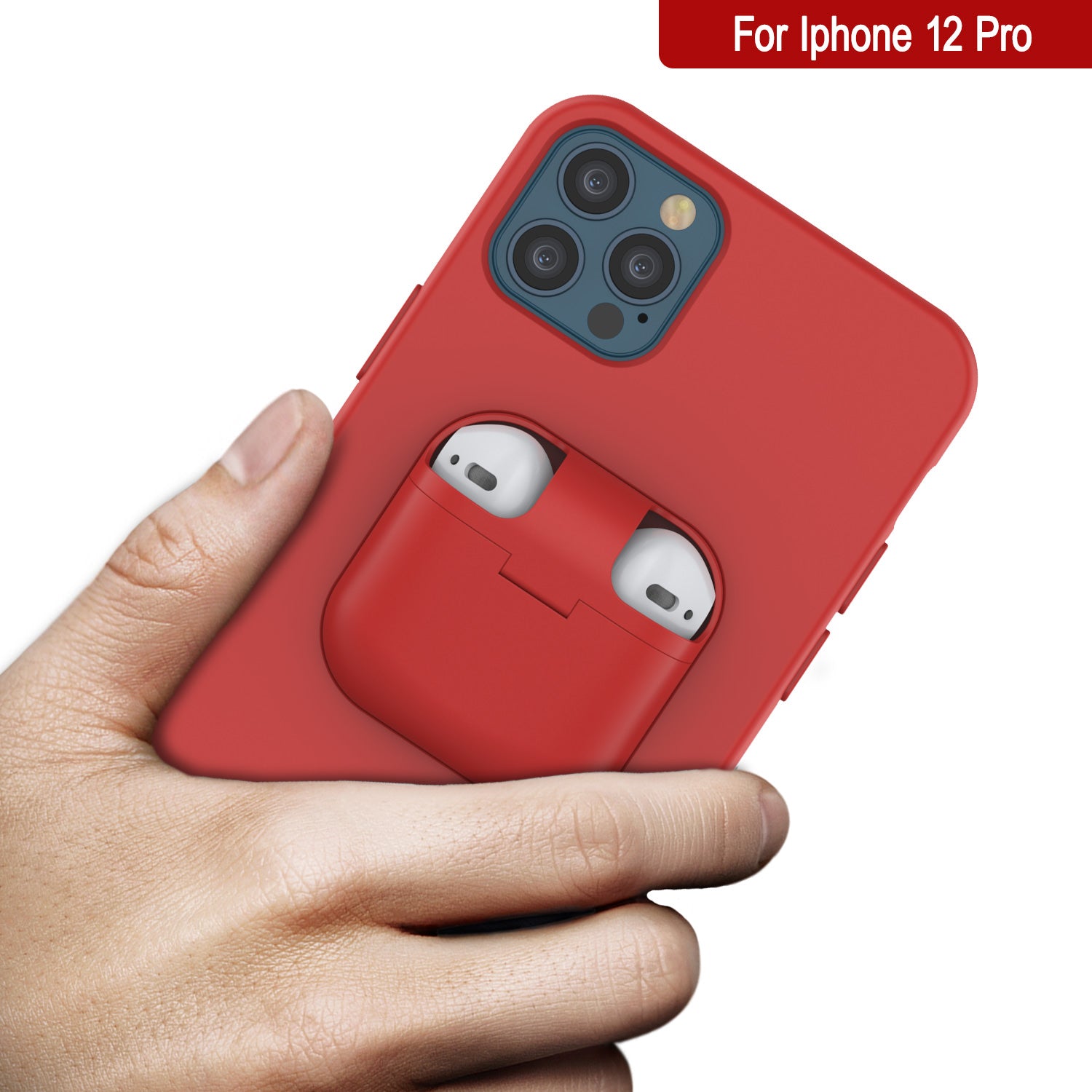 Punkcase iPhone 12 Pro Airpods Case Holder (CenterPods Series) | Slim & Durable 2 in 1 Cover Designed for iPhone 12 Pro (6.1") | Protects Your Phone & Stores Your AirPods Gen. 1 & 2 [Red]