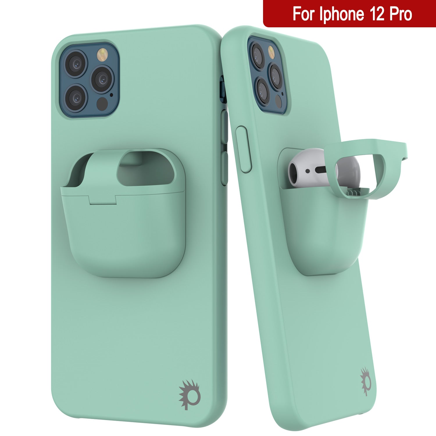 Punkcase iPhone 12 Pro Airpods Case Holder (CenterPods Series) | Slim & Durable 2 in 1 Cover Designed for iPhone 12 Pro (6.1") | Protects Your Phone & Stores Your AirPods Gen. 1 & 2 [Teal]