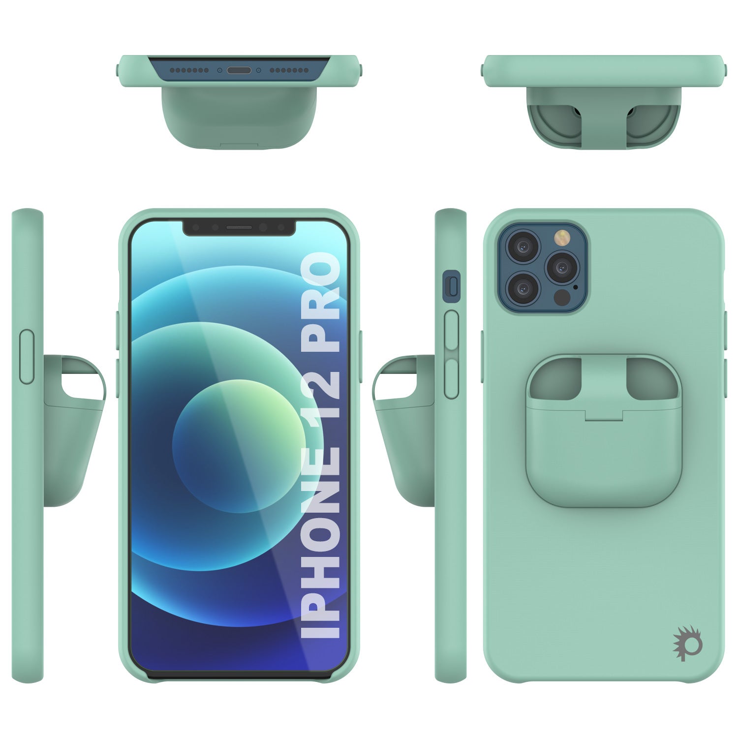 Punkcase iPhone 12 Pro Airpods Case Holder (CenterPods Series) | Slim & Durable 2 in 1 Cover Designed for iPhone 12 Pro (6.1") | Protects Your Phone & Stores Your AirPods Gen. 1 & 2 [Teal]