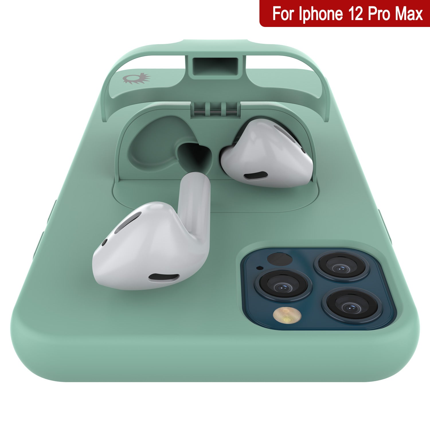 Punkcase iPhone 12 Pro Max Airpods Case Holder (CenterPods Series) | Slim & Durable 2 in 1 Cover Designed for iPhone 12 Pro Max (6.7") | Protects Your Phone & Stores Your AirPods Gen. 1 & 2 [Teal]