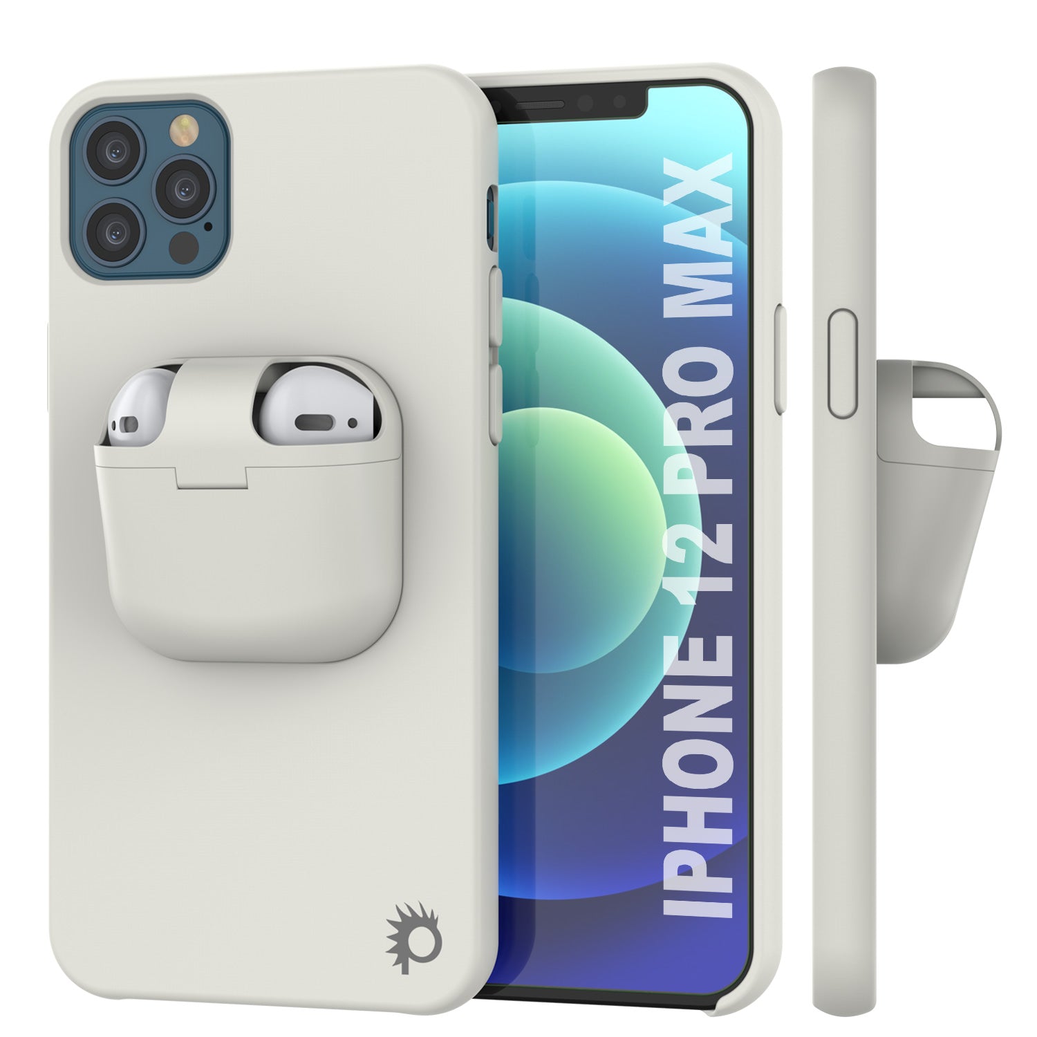 Punkcase iPhone 12 Pro Max Airpods Case Holder (CenterPods Series) | Slim & Durable 2 in 1 Cover Designed for iPhone 12 Pro Max (6.7") | Protects Your Phone & Stores Your AirPods Gen. 1 & 2 [White]
