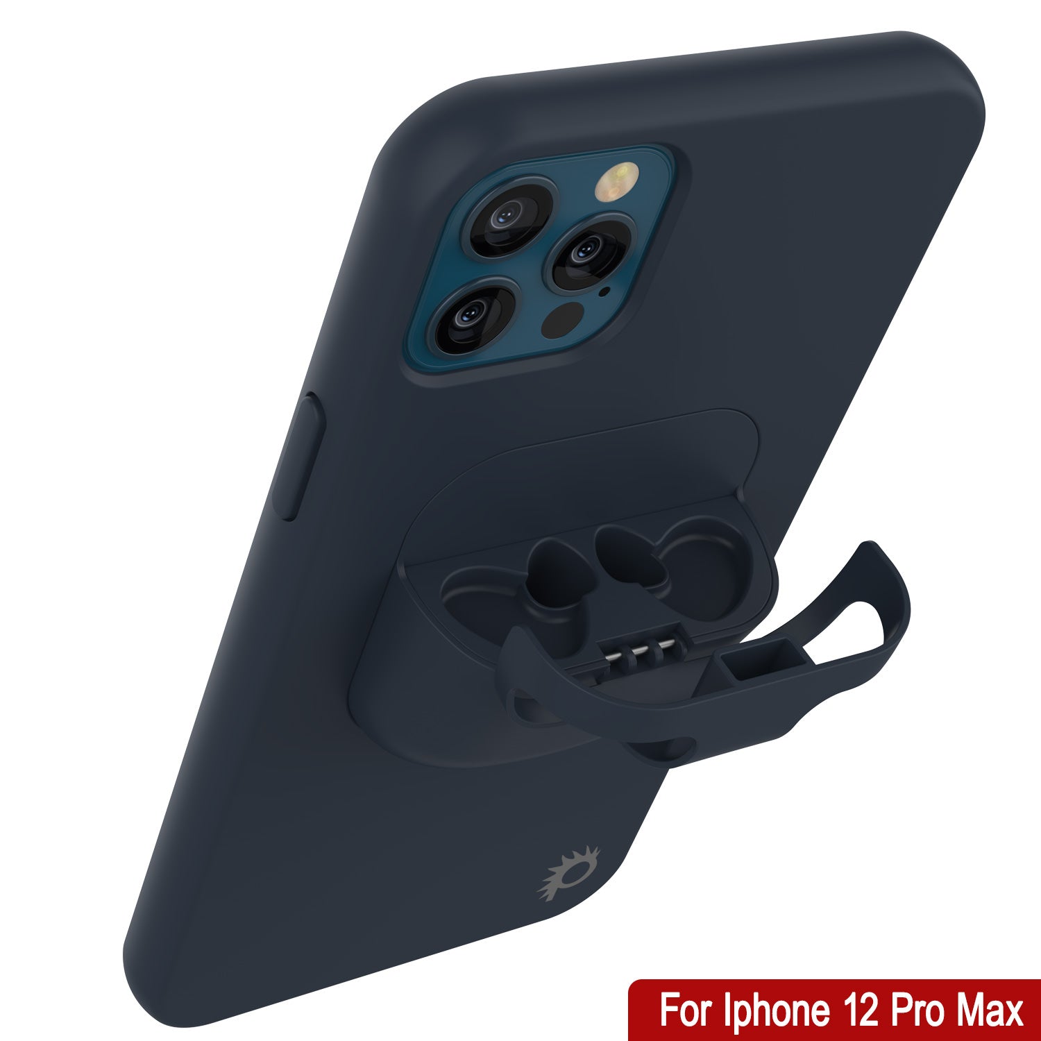 Punkcase iPhone 12 Pro Max Airpods Case Holder (CenterPods Series) | Slim & Durable 2 in 1 Cover Designed for iPhone 12 Pro Max (6.7") | Protects Your Phone & Stores Your AirPods Gen. 1 & 2 [Navy Blue]