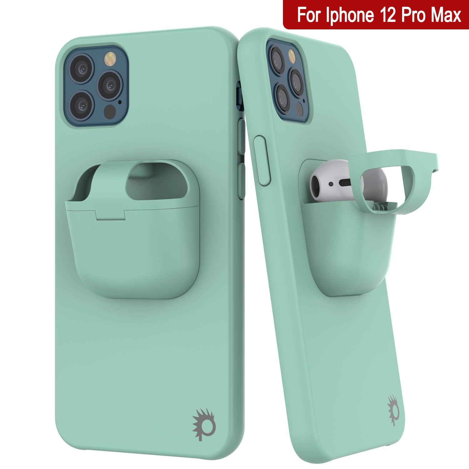 Punkcase iPhone 12 Pro Max Airpods Case Holder (CenterPods Series) | Slim & Durable 2 in 1 Cover Designed for iPhone 12 Pro Max (6.7") | Protects Your Phone & Stores Your AirPods Gen. 1 & 2 [Teal]