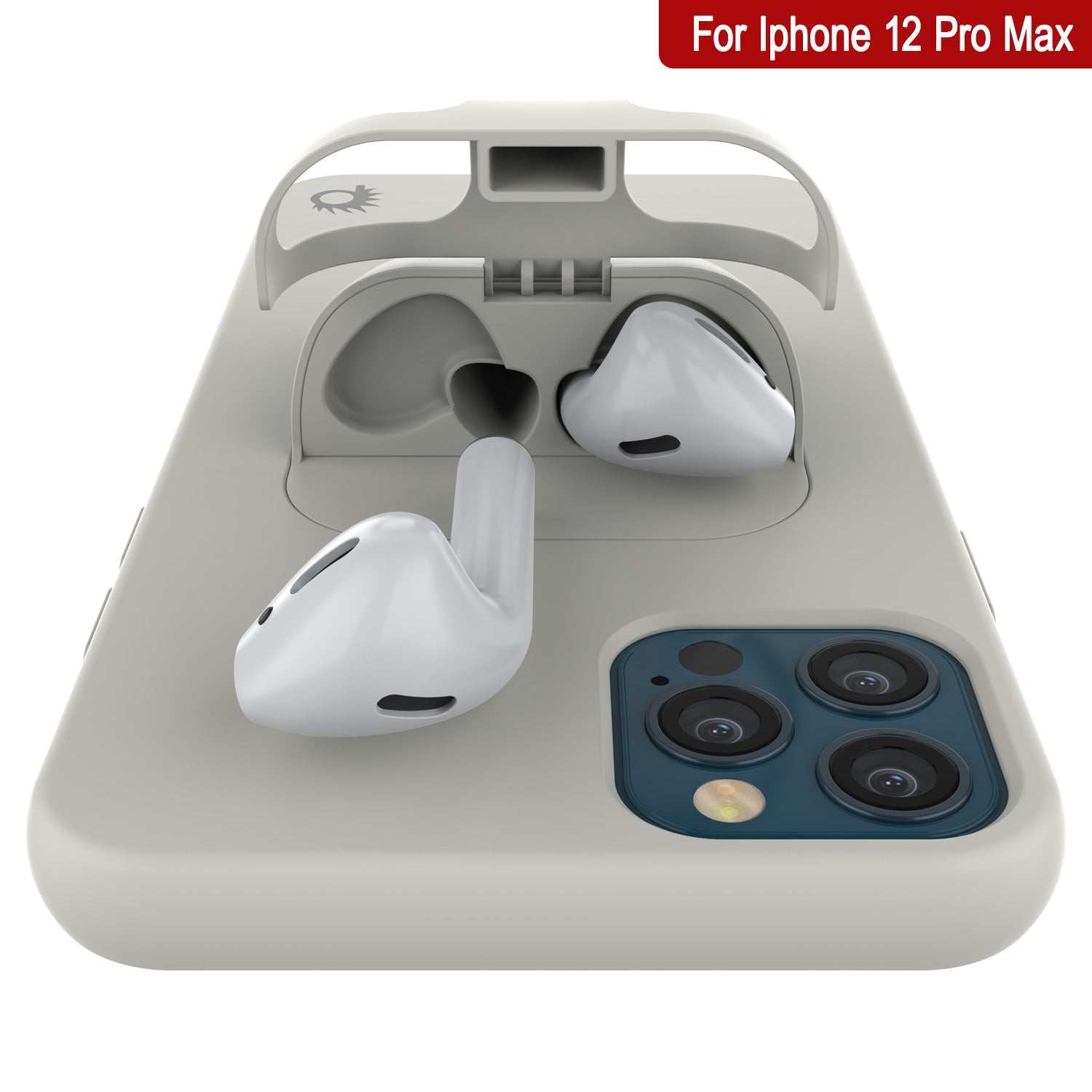 Punkcase iPhone 12 Pro Max Airpods Case Holder (CenterPods Series) | Slim & Durable 2 in 1 Cover Designed for iPhone 12 Pro Max (6.7") | Protects Your Phone & Stores Your AirPods Gen. 1 & 2 [White]