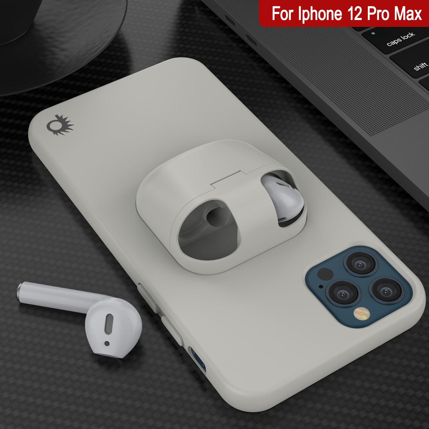 Punkcase iPhone 12 Pro Max Airpods Case Holder (CenterPods Series) | Slim & Durable 2 in 1 Cover Designed for iPhone 12 Pro Max (6.7") | Protects Your Phone & Stores Your AirPods Gen. 1 & 2 [White]