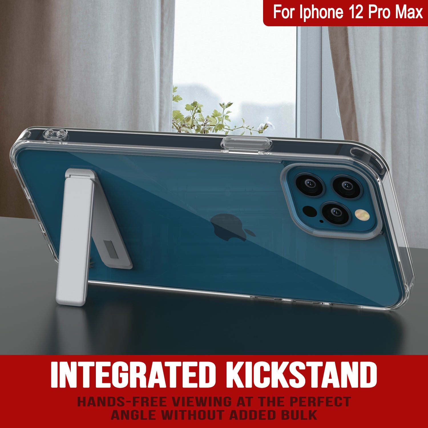 Punkcase iPhone 12 Pro Max Case with Kickstand [Crystal Kickstand Series] [Slim Fit]