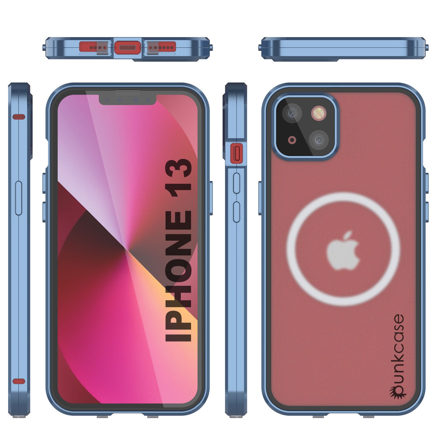 Punkcase iPhone 13 Case [GlassMag Series] Cover W/ Built-In MagSafe Charging Circle [Blue]