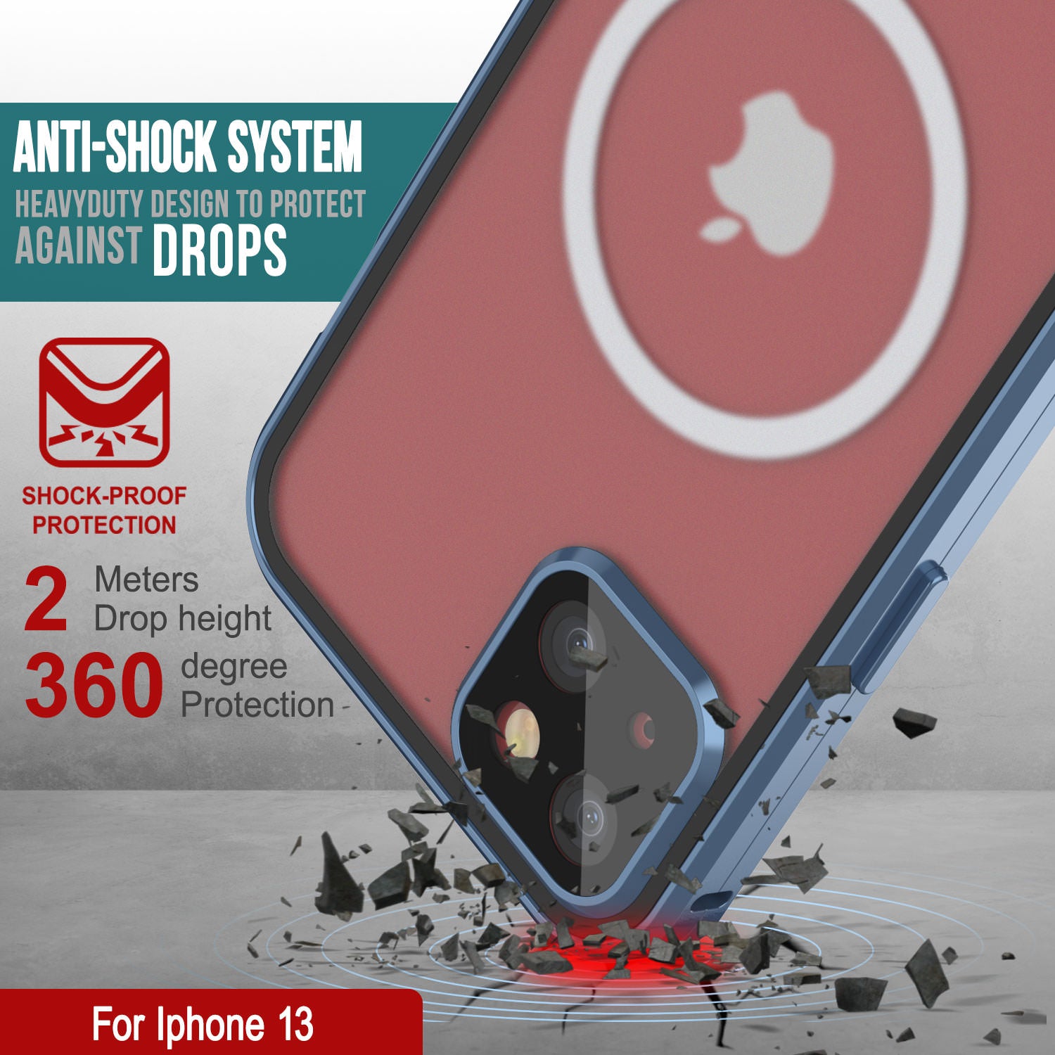 Punkcase iPhone 13 Case [GlassMag Series] Cover W/ Built-In MagSafe Charging Circle [Blue]