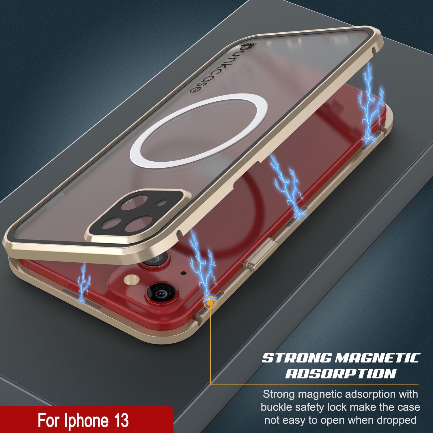 Punkcase iPhone 13 Case [GlassMag Series] Cover W/ Built-In MagSafe Charging Circle [Gold]