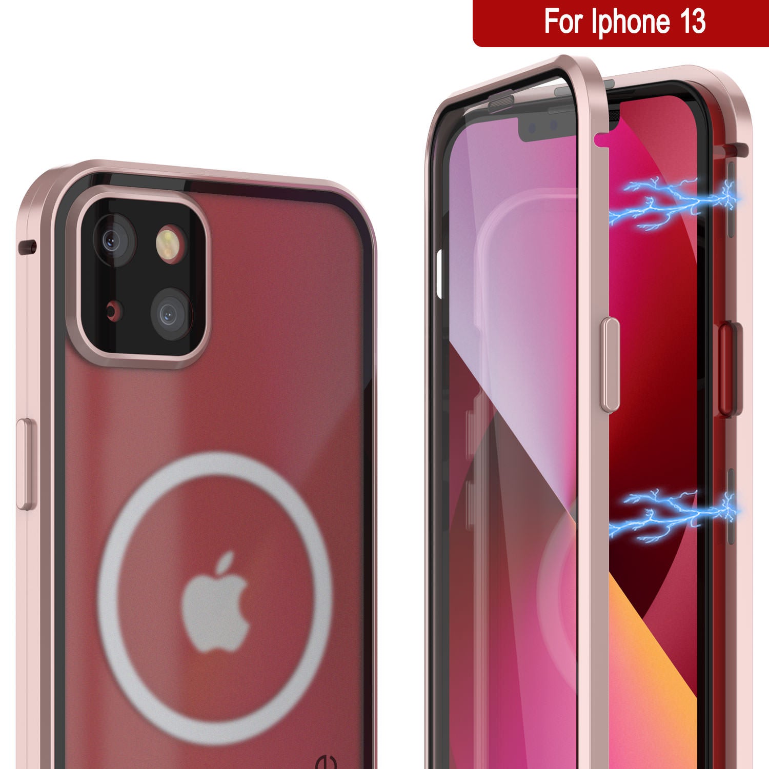 Punkcase iPhone 13 Case [GlassMag Series] Cover W/ Built-In MagSafe Charging Circle [Rose Gold]