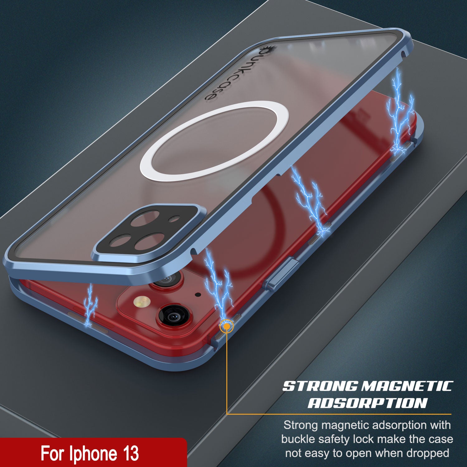 Punkcase iPhone 13 Case [GlassMag Series] Cover W/ Built-In MagSafe Charging Circle [Blue]