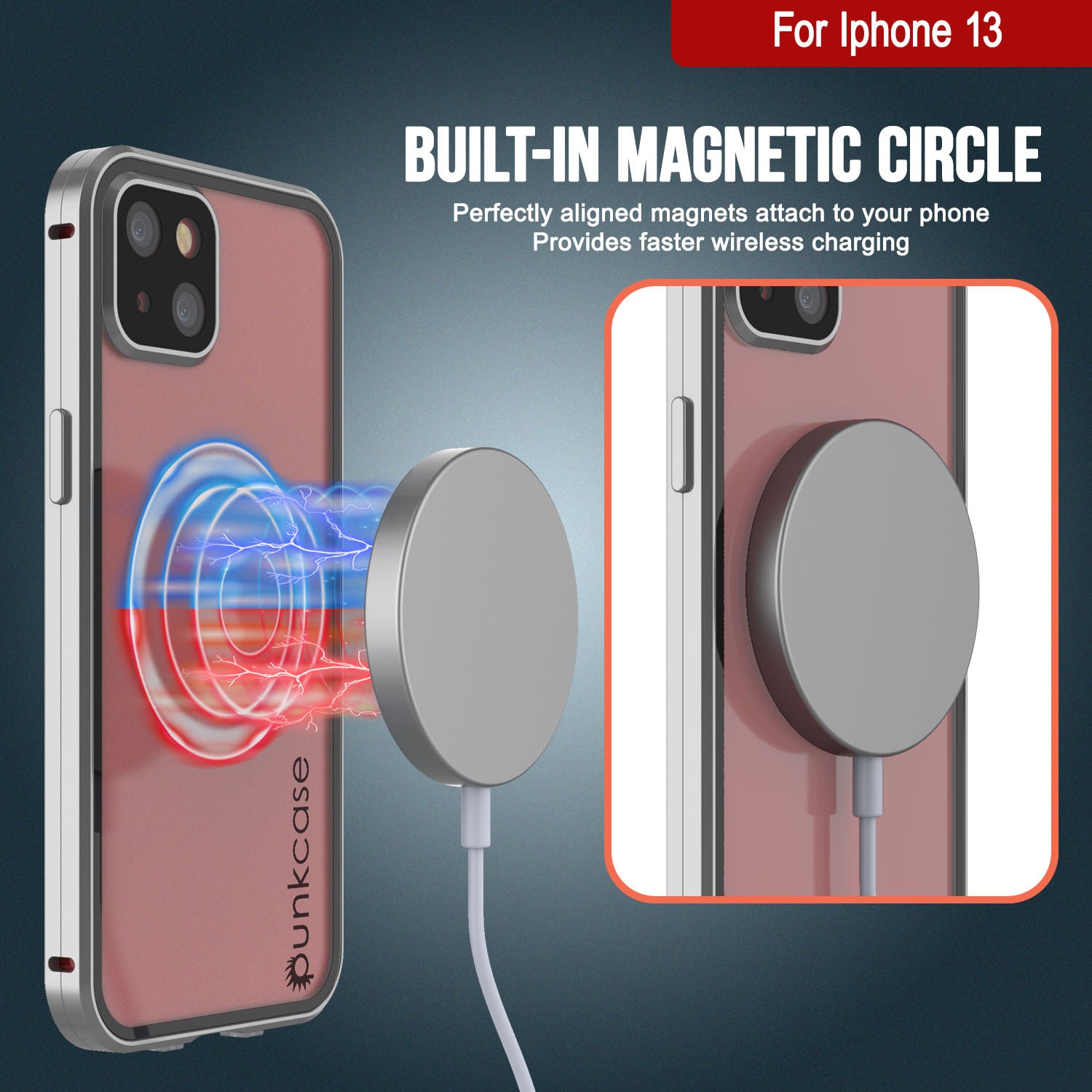 Punkcase iPhone 13 Case [GlassMag Series] Cover W/ Built-In MagSafe Charging Circle [Silver]