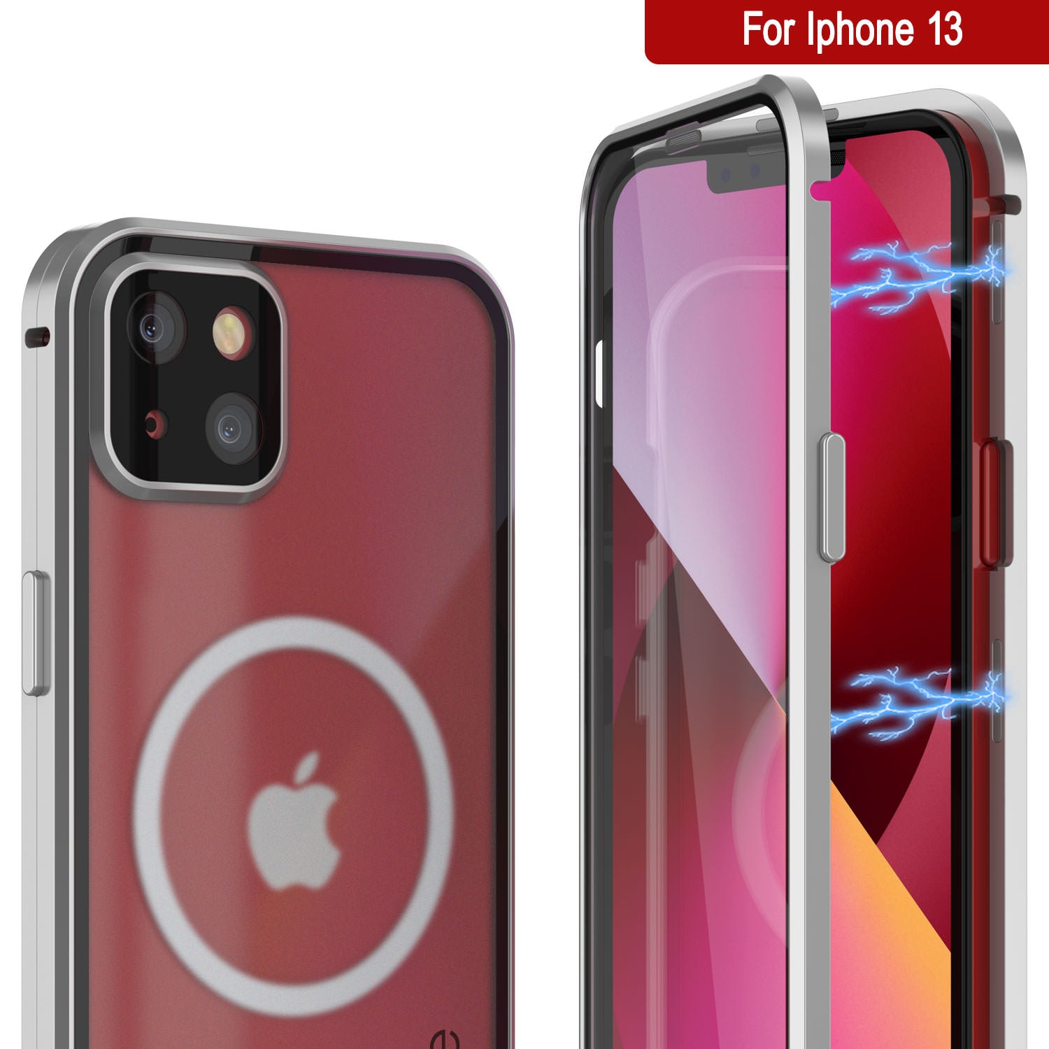 Punkcase iPhone 13 Case [GlassMag Series] Cover W/ Built-In MagSafe Charging Circle [Silver]