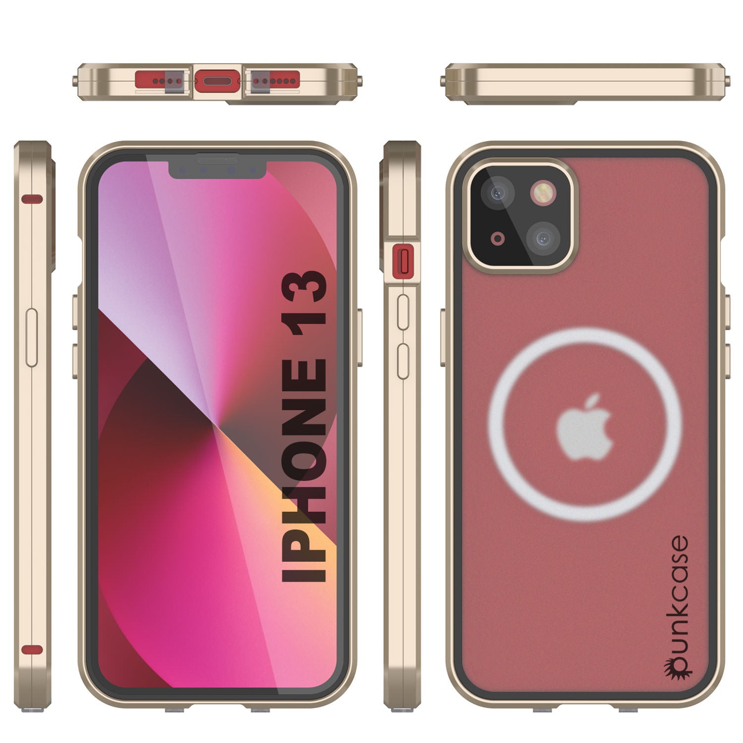 Punkcase iPhone 13 Case [GlassMag Series] Cover W/ Built-In MagSafe Charging Circle [Gold]