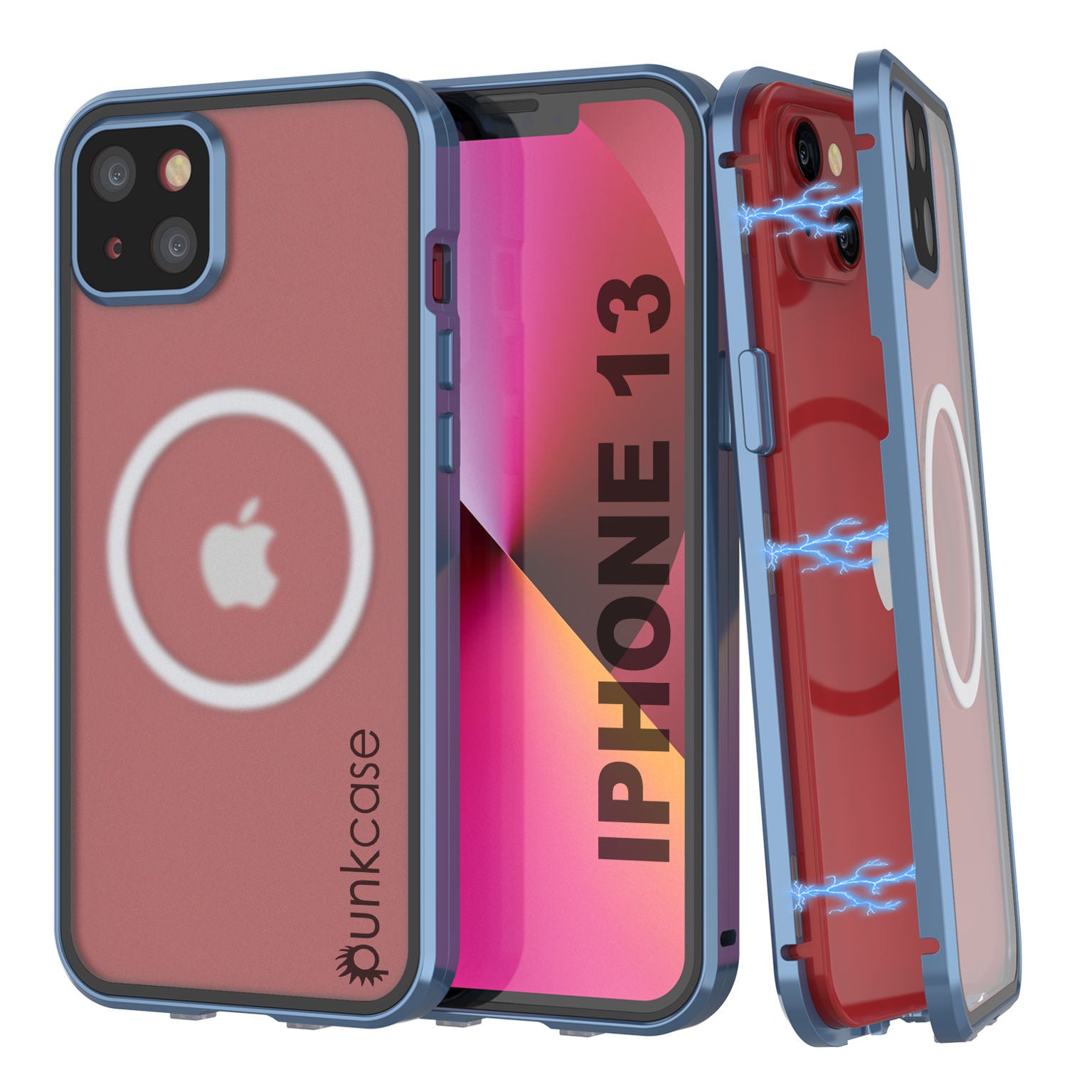 Punkcase iPhone 13 Case [GlassMag Series] Cover W/ Built-In MagSafe Charging Circle [Blue]