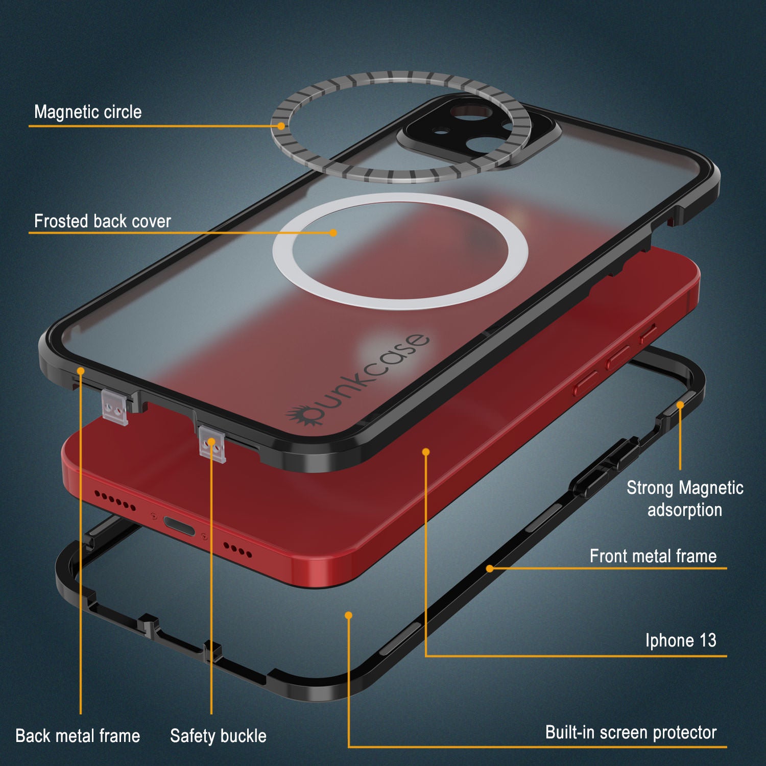 Punkcase iPhone 13 Case [GlassMag Series] Cover W/ Built-In MagSafe Charging Circle [Black]