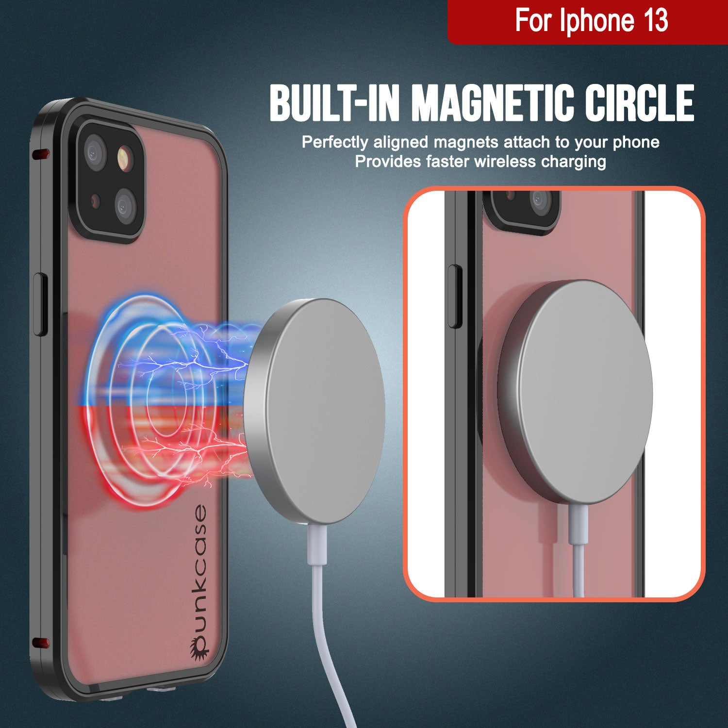 Punkcase iPhone 13 Case [GlassMag Series] Cover W/ Built-In MagSafe Charging Circle [Black]