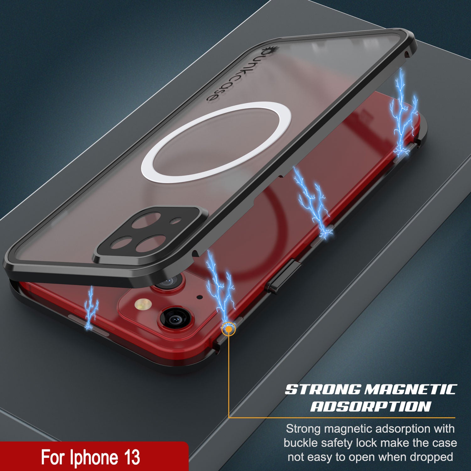 Punkcase iPhone 13 Case [GlassMag Series] Cover W/ Built-In MagSafe Charging Circle [Black]