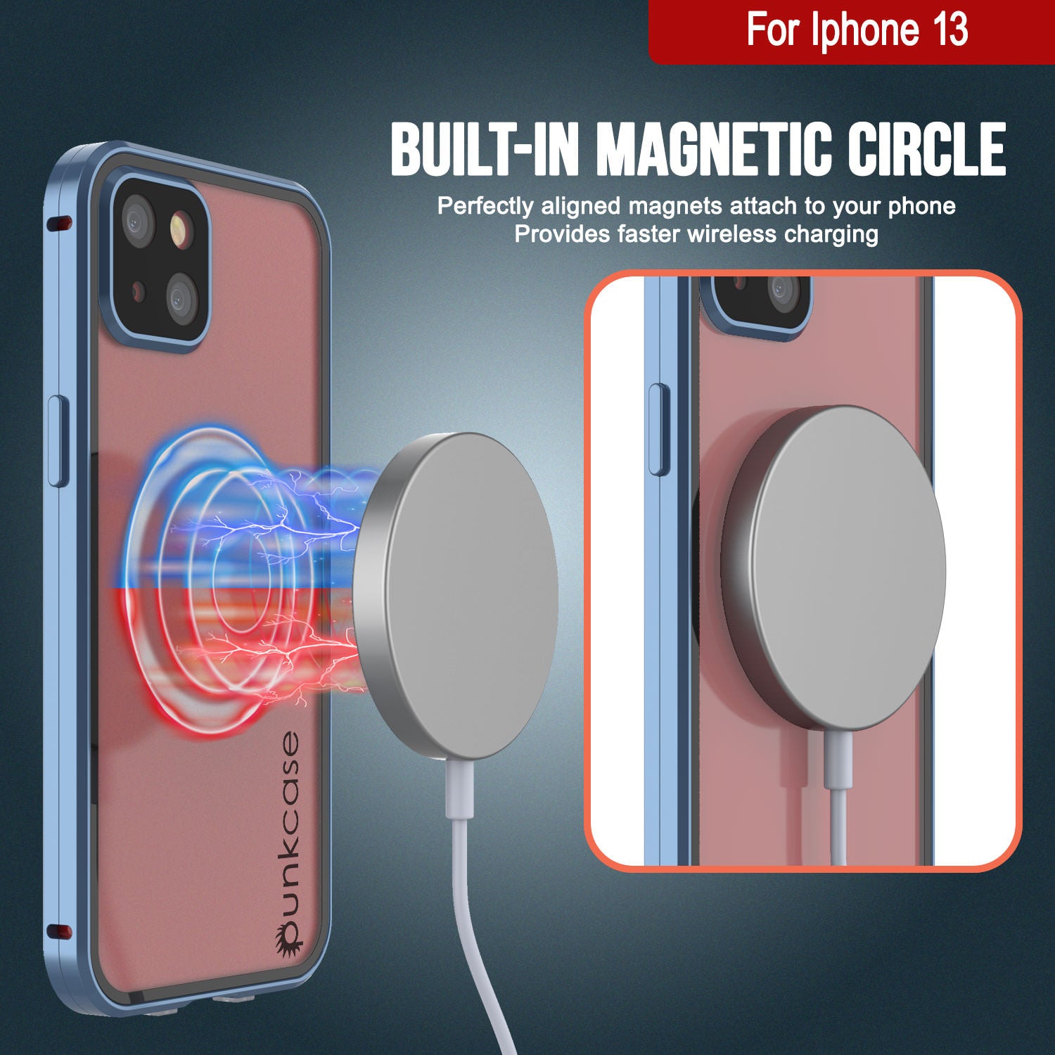 Punkcase iPhone 13 Case [GlassMag Series] Cover W/ Built-In MagSafe Charging Circle [Blue]