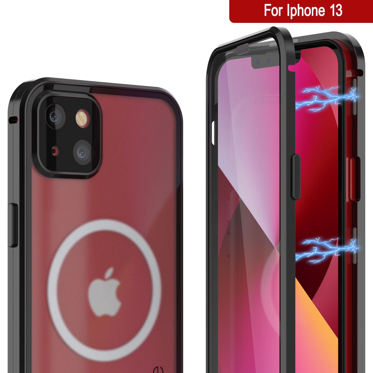 Punkcase iPhone 13 Case [GlassMag Series] Cover W/ Built-In MagSafe Charging Circle [Black]