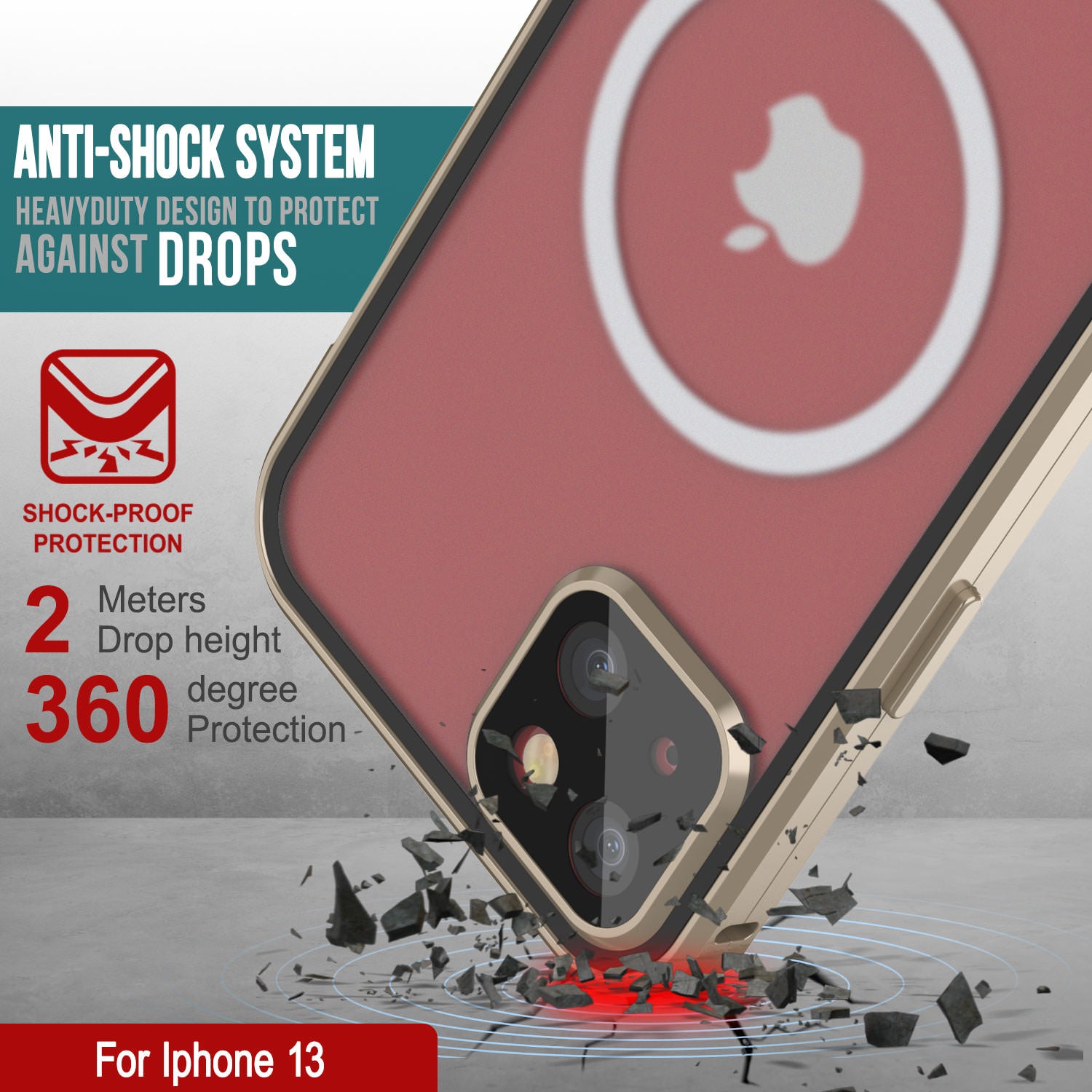 Punkcase iPhone 13 Case [GlassMag Series] Cover W/ Built-In MagSafe Charging Circle [Gold]